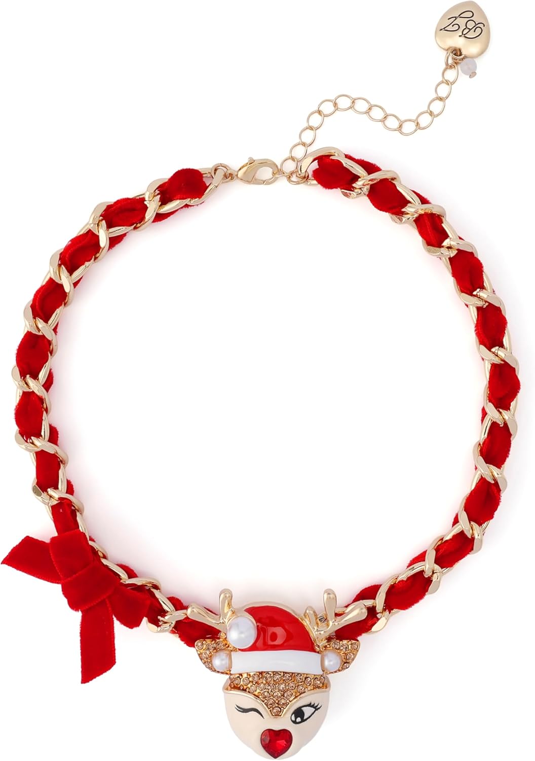 Betsey Johnson Jewelry Women's Santa Baby Reindeer Bow Pendant Necklace