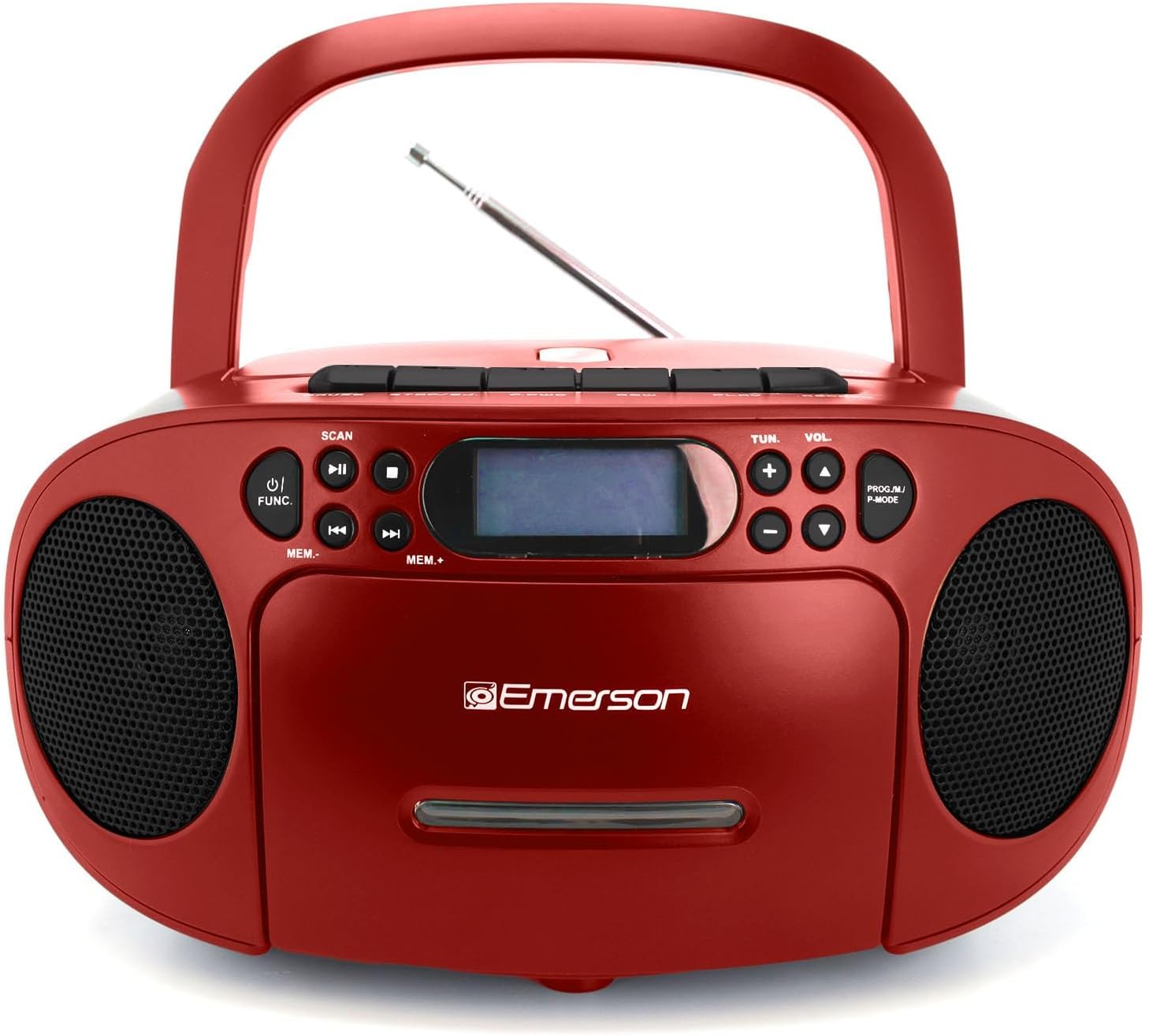 Emerson Portable CD Player Boombox with Cassette Player Combo, Tape Recorder, AM/FM Radio, AUX, Headphone Jack, Dual Speakers, AC/DC & Battery Operated - Stereo System for Home, Indoor & Outdoor Use