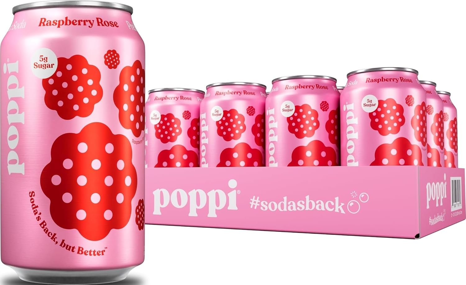 Poppi Prebiotic Soda, Raspberry Rose, 12 Oz, 12 Pack