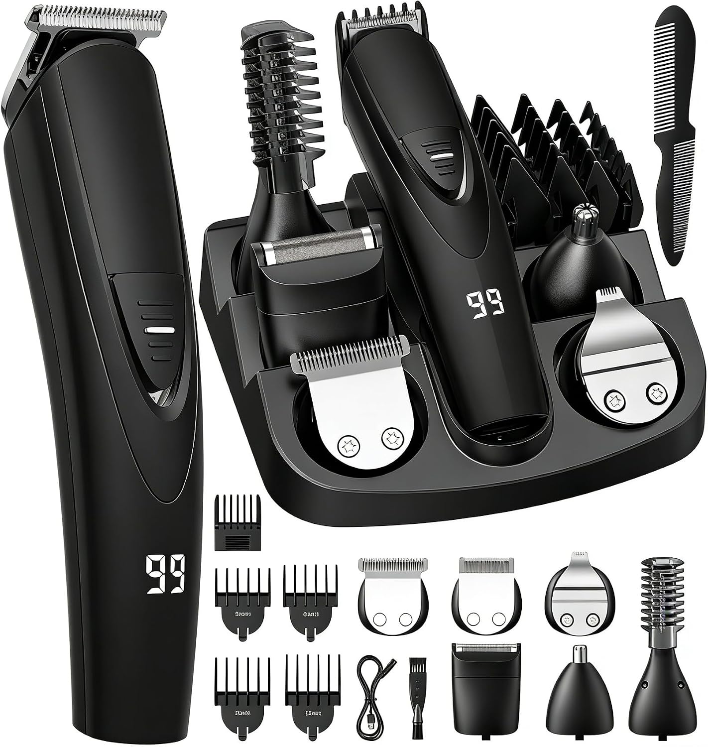 Beard Trimmer for Men SHPAVVER,17 Pc Set Rechargeable Hair Clippers Kit with Safety Lock,Mens Grooming Kit for Hair Beard Body,Nose,Gifts for Men