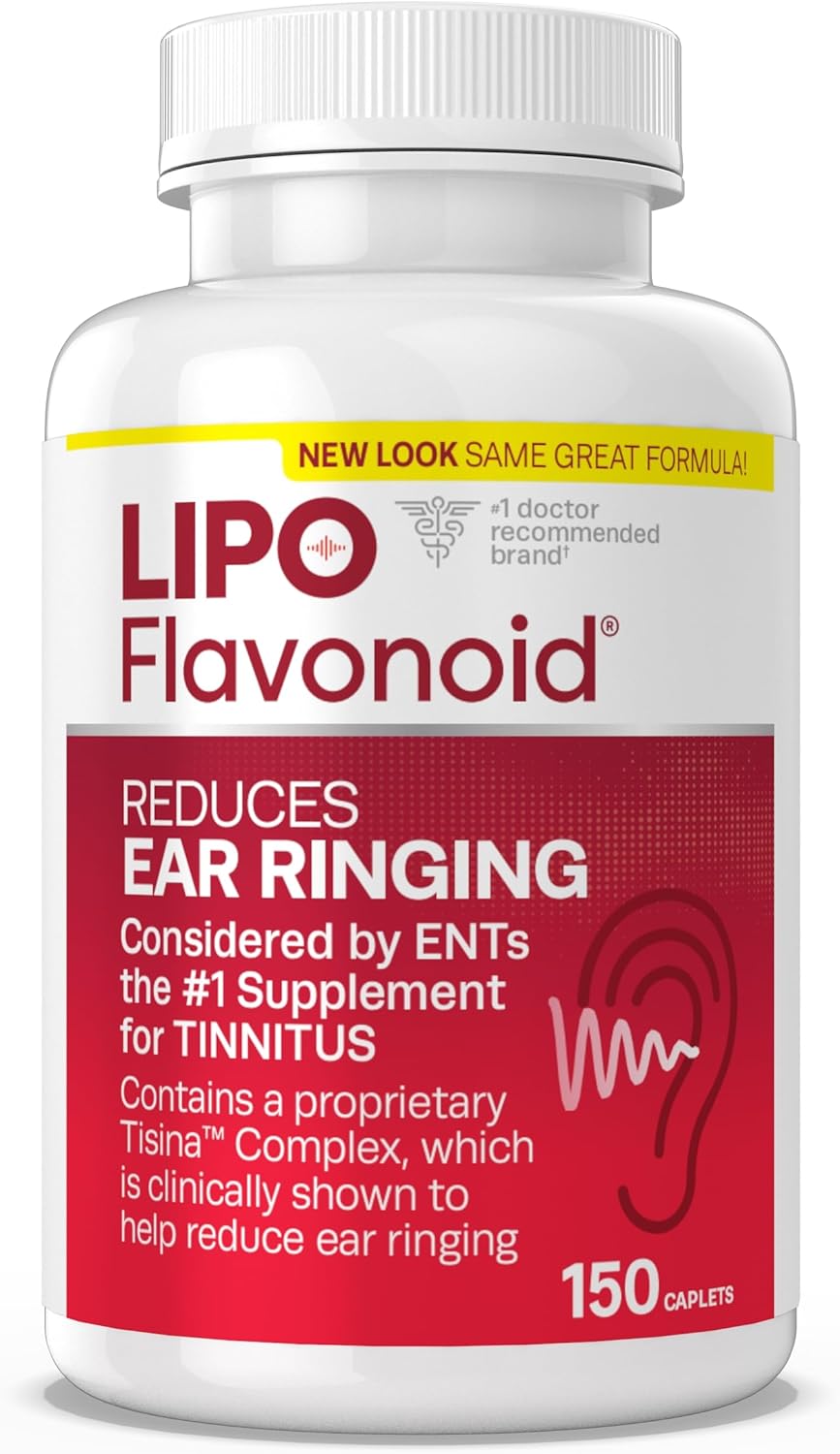 Lipo-Flavonoid Plus, Tinnitus Relief for Ringing Ears, OTC Flavonoid Ear Health Vitamins, Bioflavonoids & Vitamin C, 150 Caplets