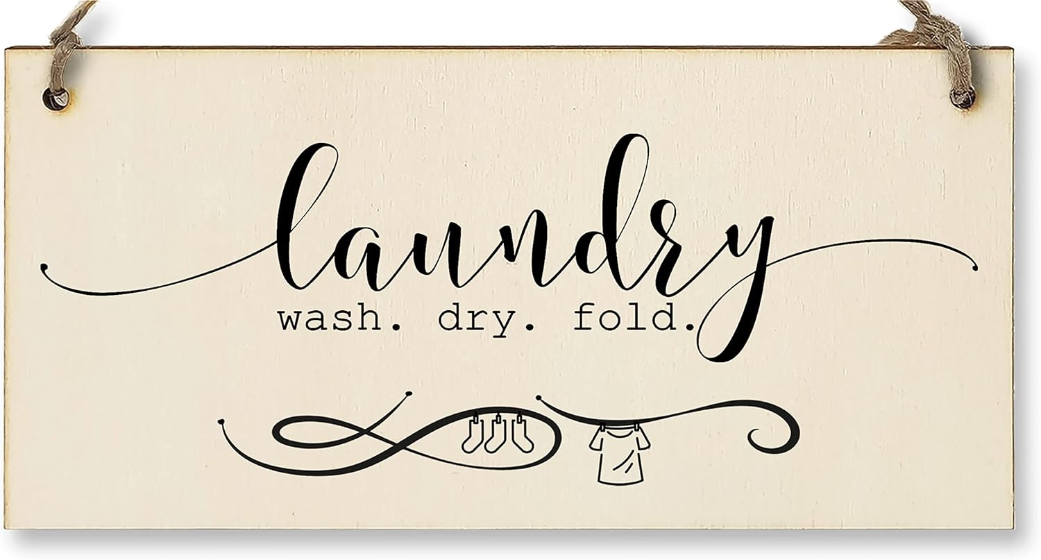 Handmade Wooden Hanging Wall Plaque Laundry Wash Dry Fold Funny Washing Decorative Sign for Utility Room