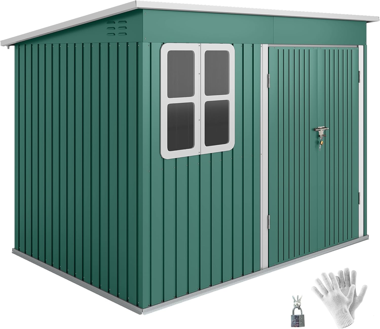 Outsunny 8.5 x 6ft Storage Shed Galvanised Steel Garden Shed, Metal Shed with Foundation Kit, Window, Lockable Wide Doors and Air Vents for Outdoor Patio, Green