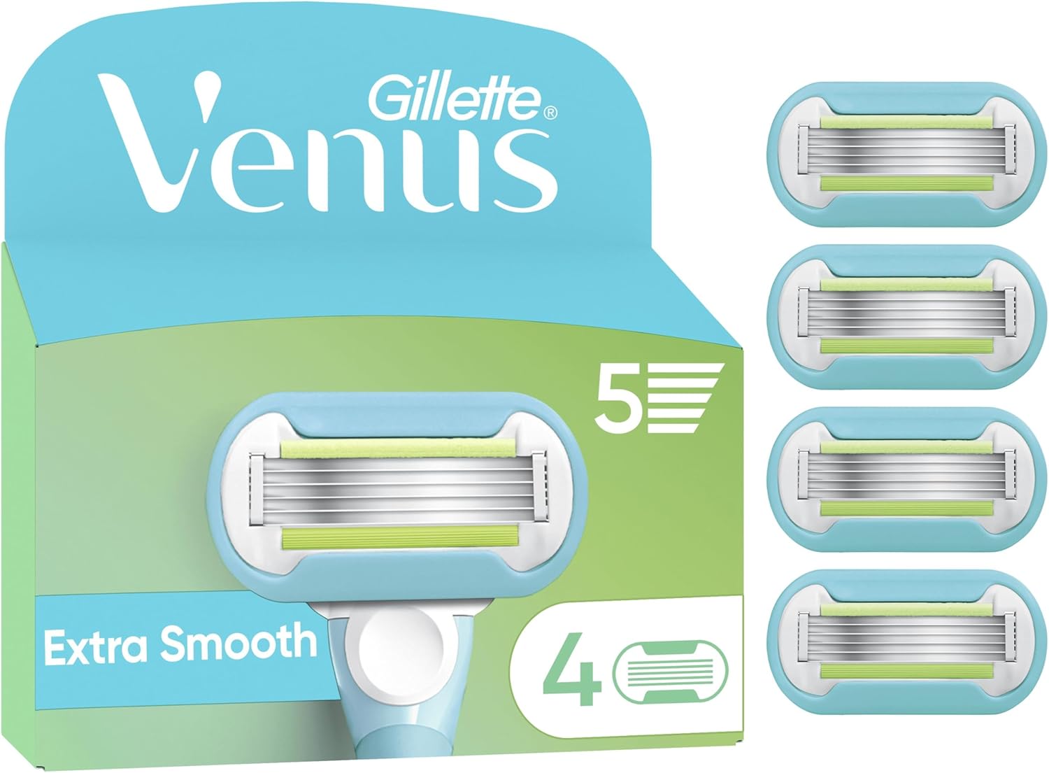 Gillette Venus Extra Smooth Women's Razor Blade Refills, Pack of 4, 5 blades for a super close shave