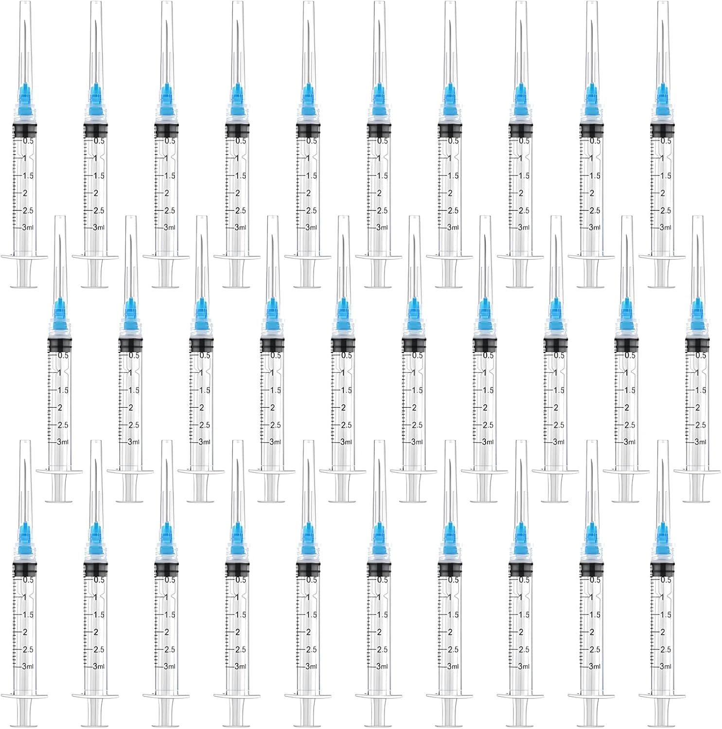 100 PCS 3ml Syringes Injection, Syringe 3ml Measuring Supplies for Refilling and Measuring Liquids Scientific Laboratory Plant Watering and Pet Feeding Laboratory Blue