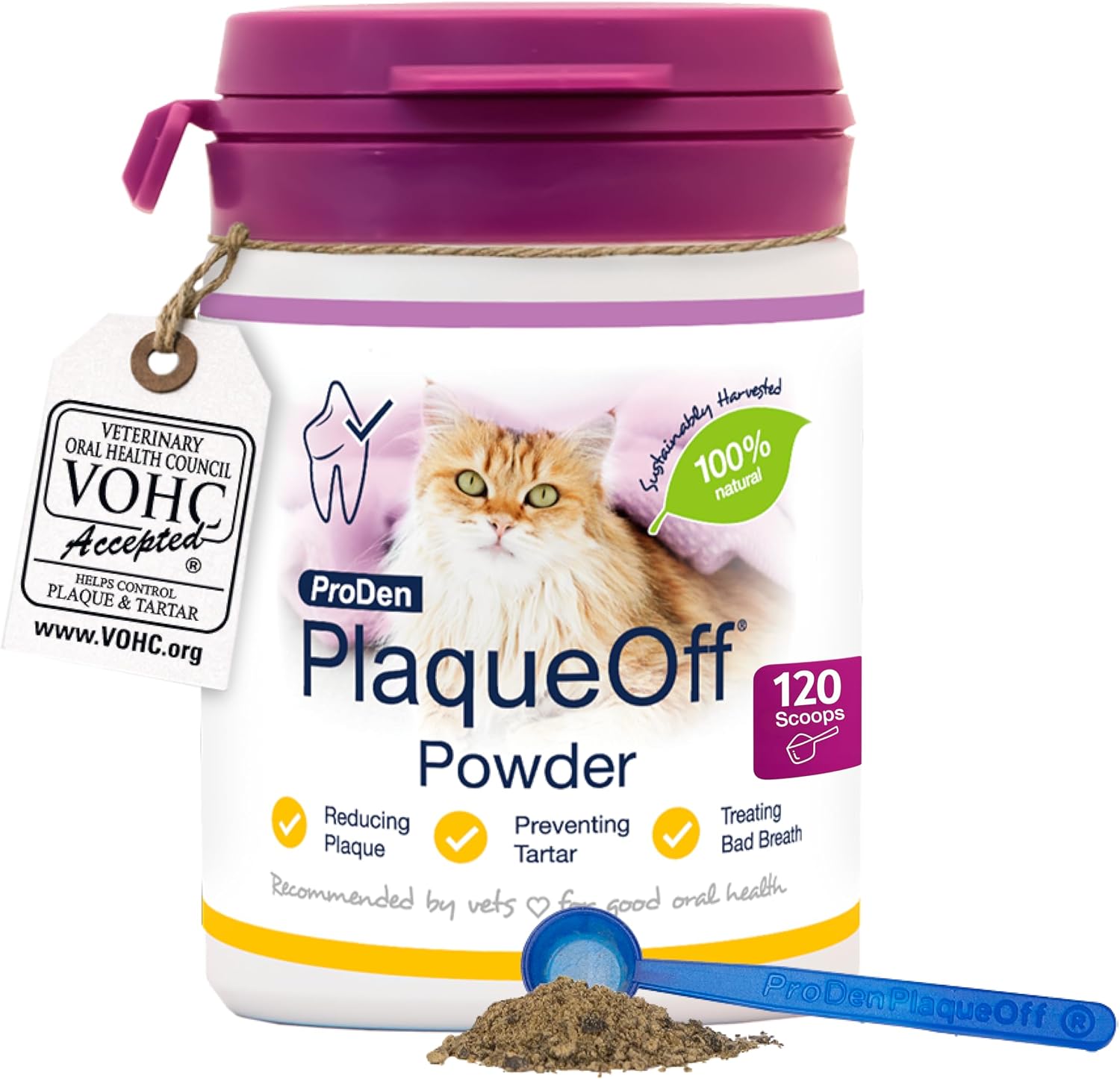 ProDen PlaqueOff 40g Dental Powder for Cats - 100% Natural, 4-Month Supply | VOHC Accepted, Clinically Proven, Vet Recommended, Organic Seaweed, Removes Bad Breath, PlaqueTartar Build-up, Formation
