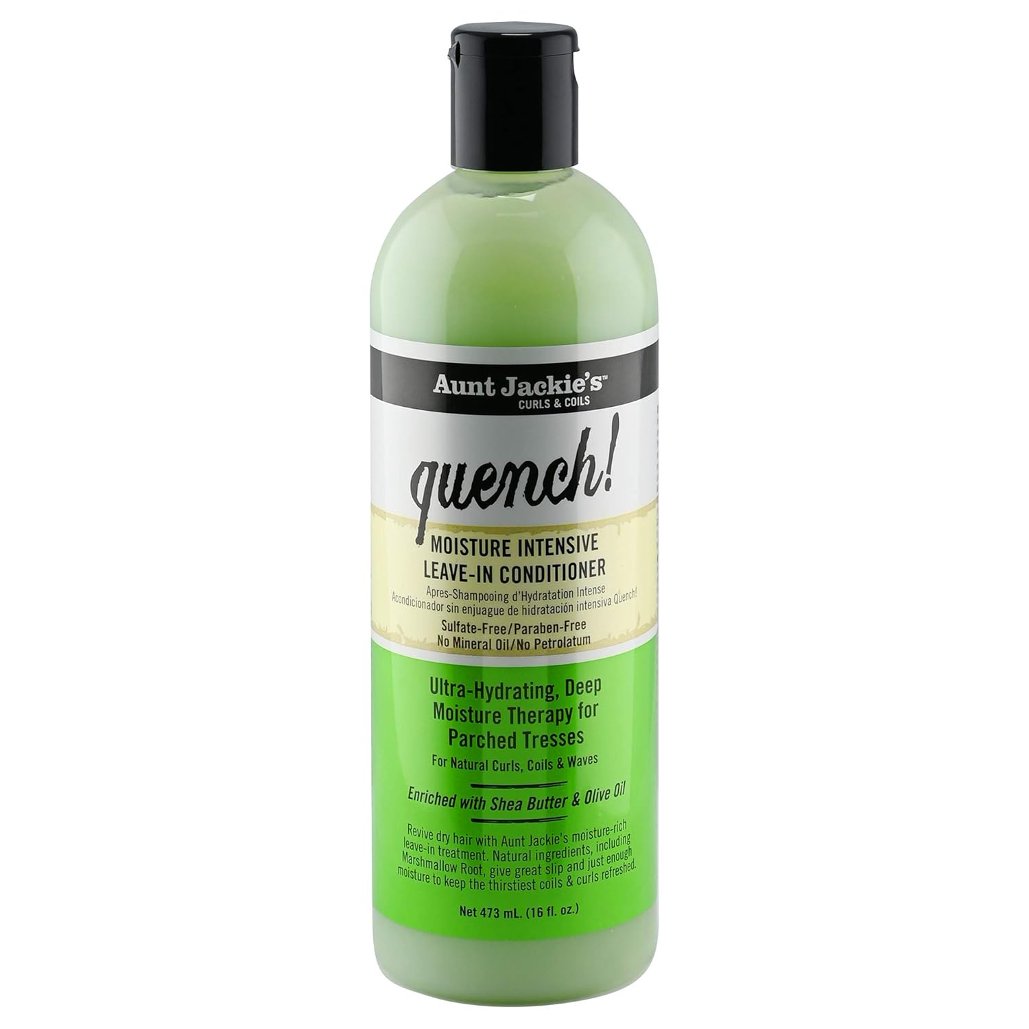 Aunt Jackie's Curls and Coils Quench Moisture Intensive Leave-In Hair Conditioner for Natural Curls, Coils and Waves, Enriched with shea Butter, 16 oz