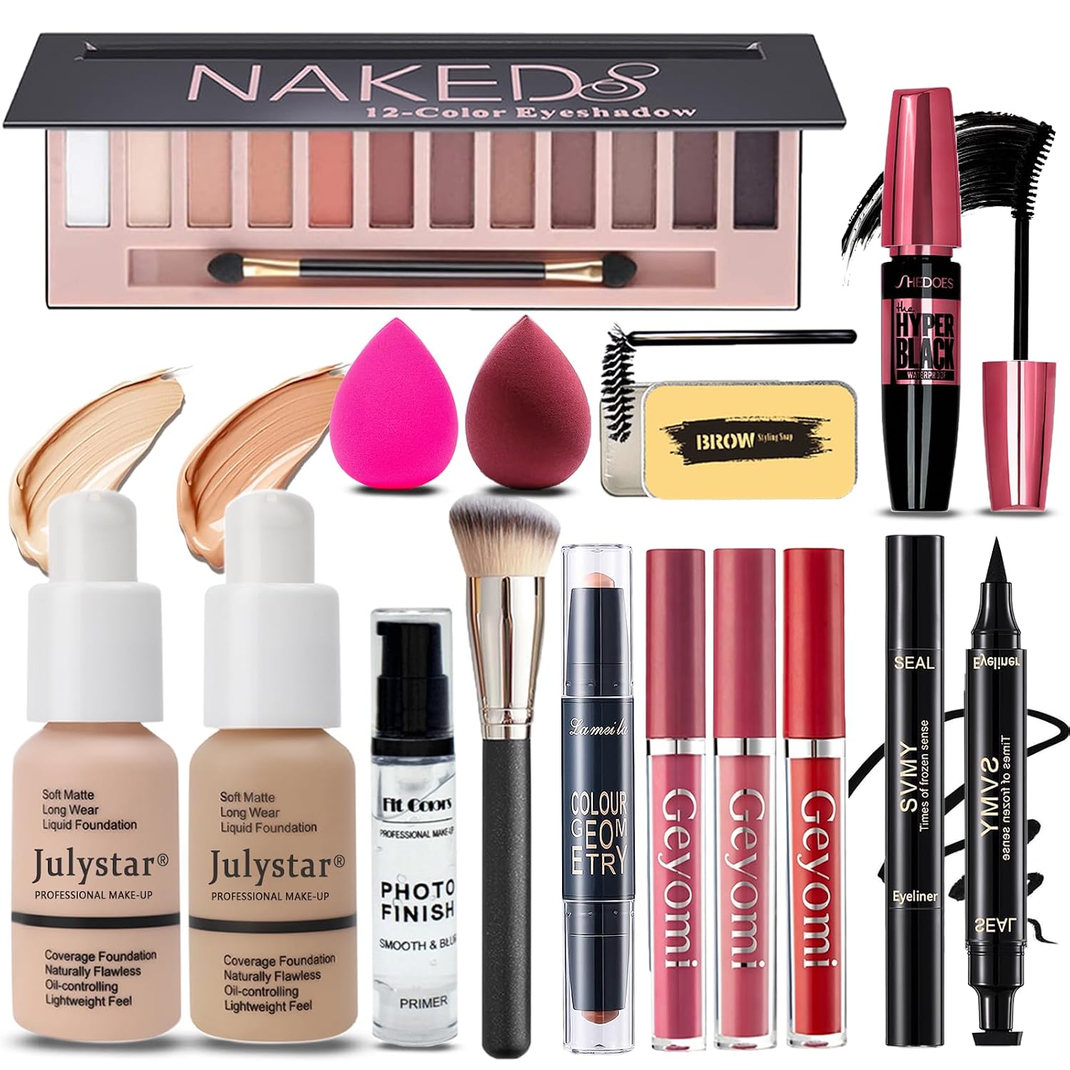 All in One Makeup Kit for Women Full Kit, Makeup Set 12 Colors Eyeshadow, Foundation & Primer, Lipsticks, Eyeliner, Mascara, Contour Stick, Brow Soap, Brush & Sponge, Make Up Gift Set for Women, Teens