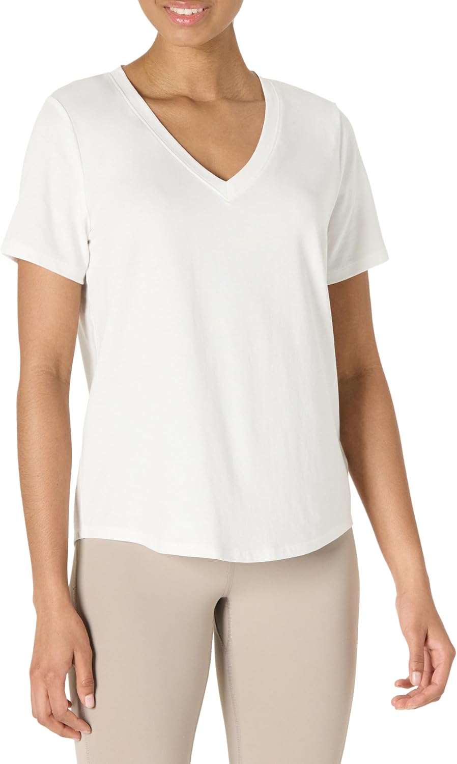 Amazon Essentials Women's Active Soft Cotton Relaxed Fit V-Neck Short Sleeve Lightweight Yoga Workout T-Shirt