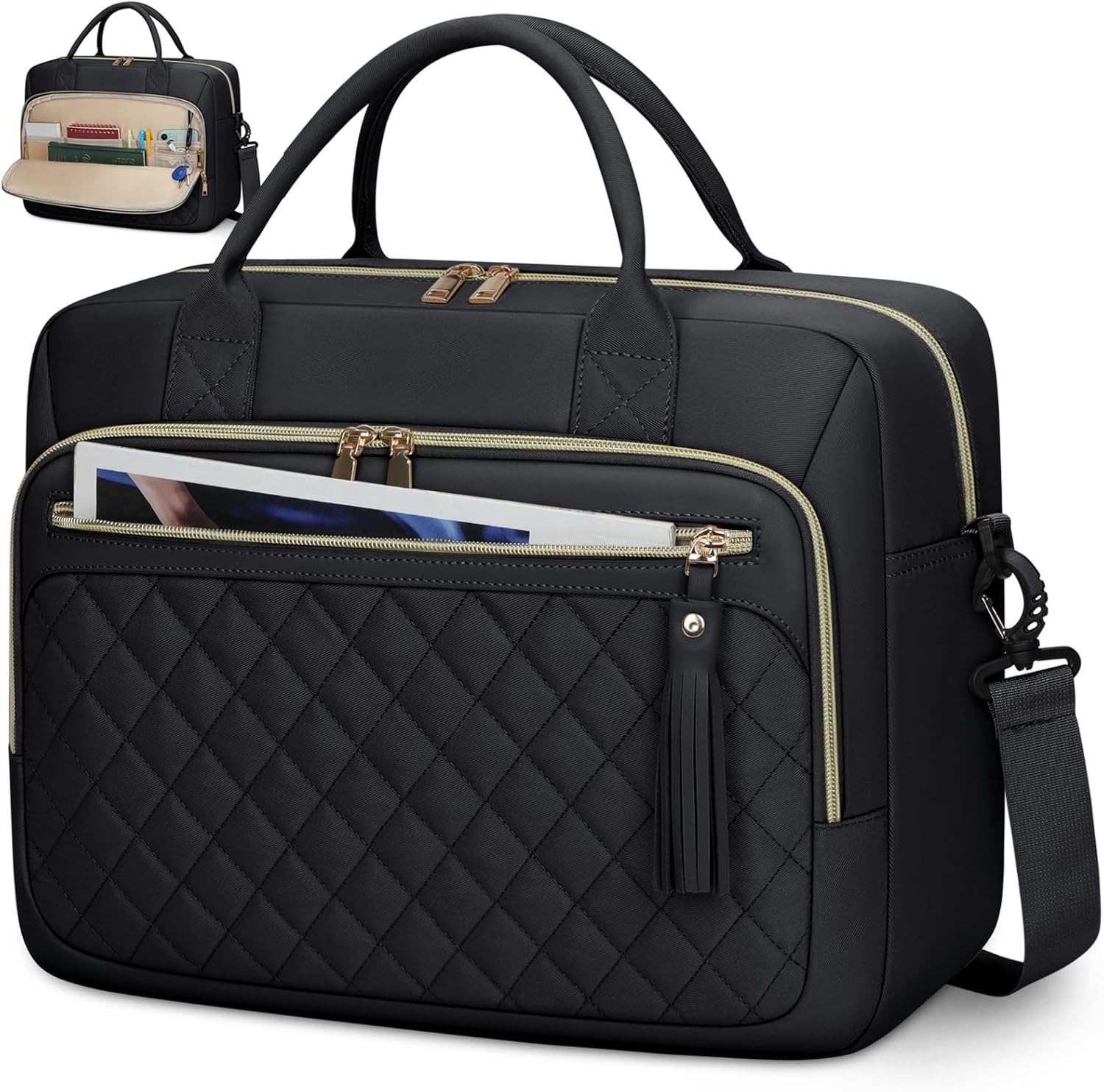 RAINSMORE 17 Inch Laptop Bags for Women Large Laptop Case Messenger Bag Work Bags for Women 17.3 Inch Teacher Bag Computer Bag Laptop Briefcase for Business Office Travel College Black