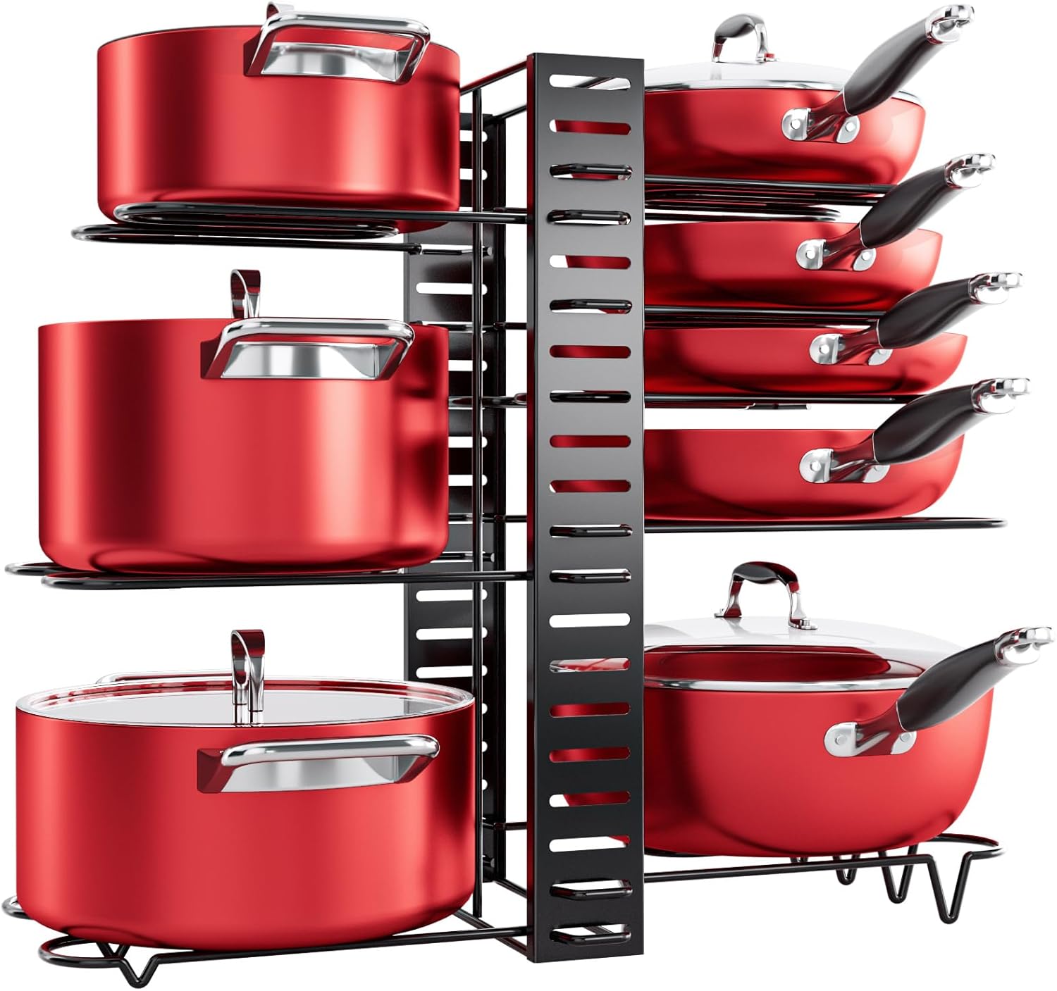 MUDEELA Pots and Pans Organizer for Cabinet 8-Tier Pan Organizer Rack for Cabinet with 3 DIY Methods, Adjustable Pot Organizer Rack for Kitchen Organization & Storage, Cabinet Organizer