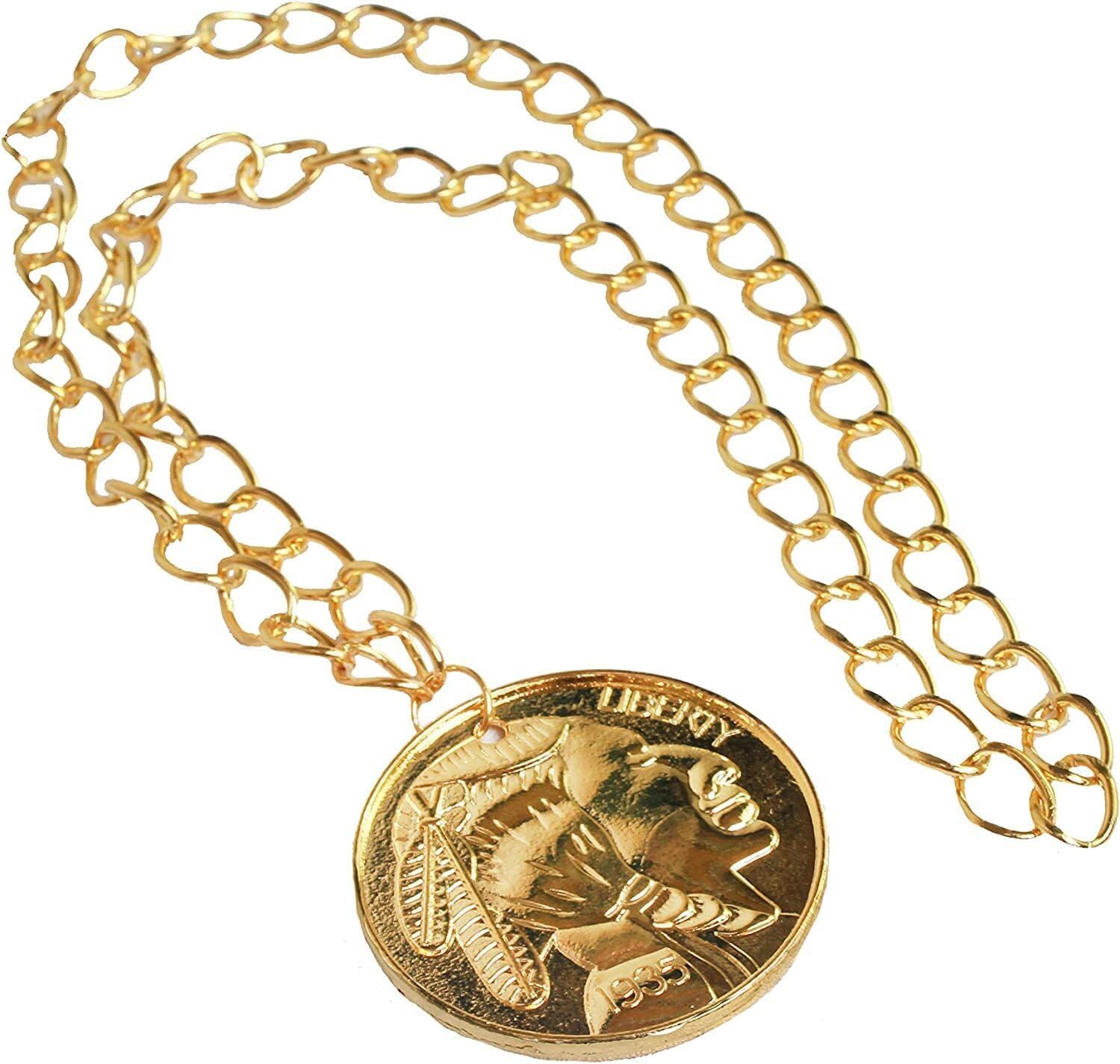 I LOVE FANCY DRESS Gold Medallion Necklace Pimp Rapper Costume Accessory 70S Big 90S Rapper Chain