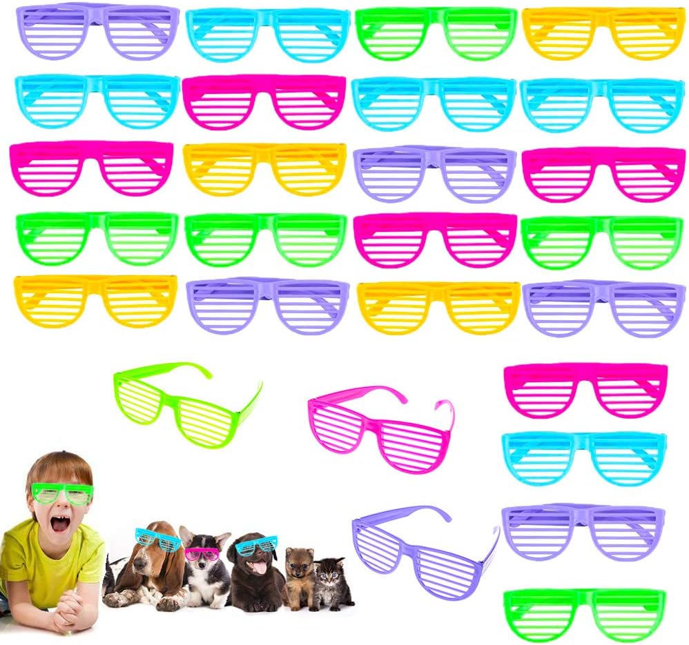 28PCS Shutter Shading Glasses,Kids Plastic Shutter Shades Glasses Shades Sunglasses Eyewear for Party Favours,Novelty Fancy Dress Costume
