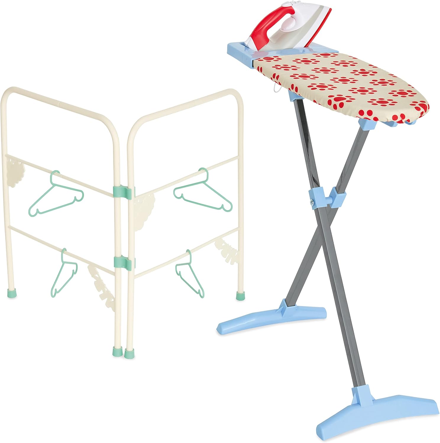 Casdon Ironing Set | Toy Ironing Board and Iron for Children Aged 3+ | Folding Clothes Airer and Hangers Included!, Pink