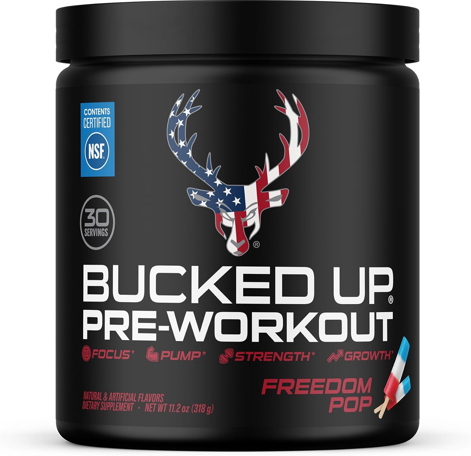 Bucked Up Pre Workout Freedom Pop | 200mg Caffeine with Citrulline Malate Beta Alanine AlphaSize and Taurine | Pre Workout Powder (30 Servings)