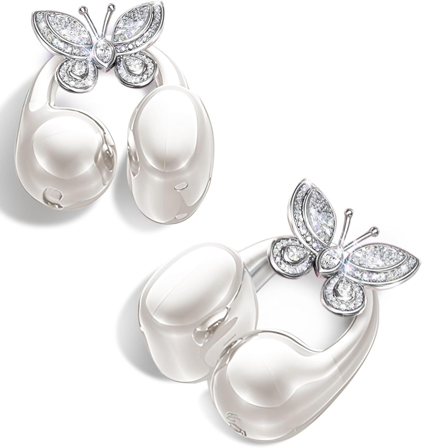 King Lucky Clip-on Earbuds Jewelry Wireless Bluetooth 5.4 Comfortable Open Ear Headphones with Detachable Butterfly Earrings,IPX5 Waterproof, 50H Play, for Women, Gift,Parties,Festival (White)