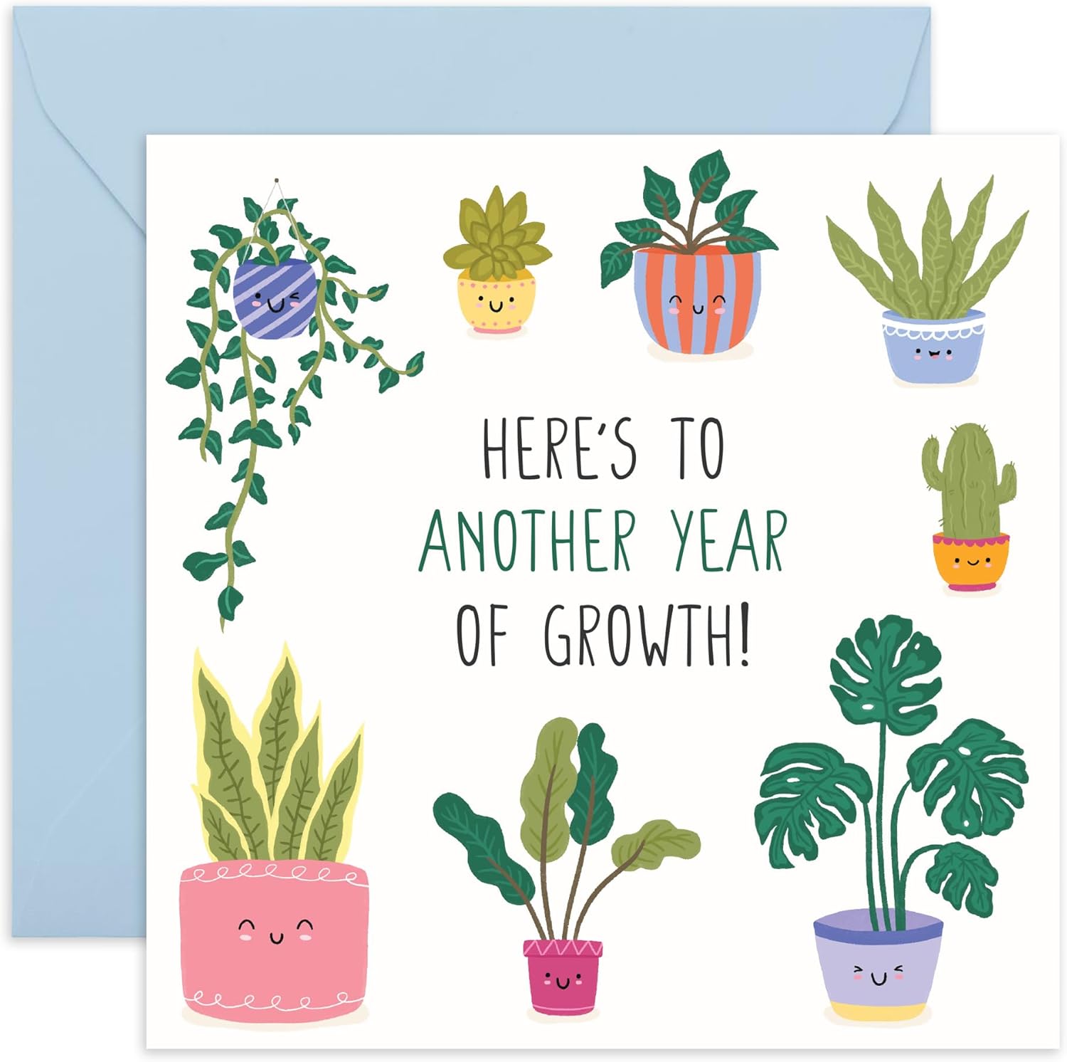 Birthday Card for Plant Lovers - Cute Succulent and Houseplants - Encouragement Card for Him, Her, Friends, Mum, Auntie, Sister, Wife, Girlfriend, Women, Female - Comes with Stickers