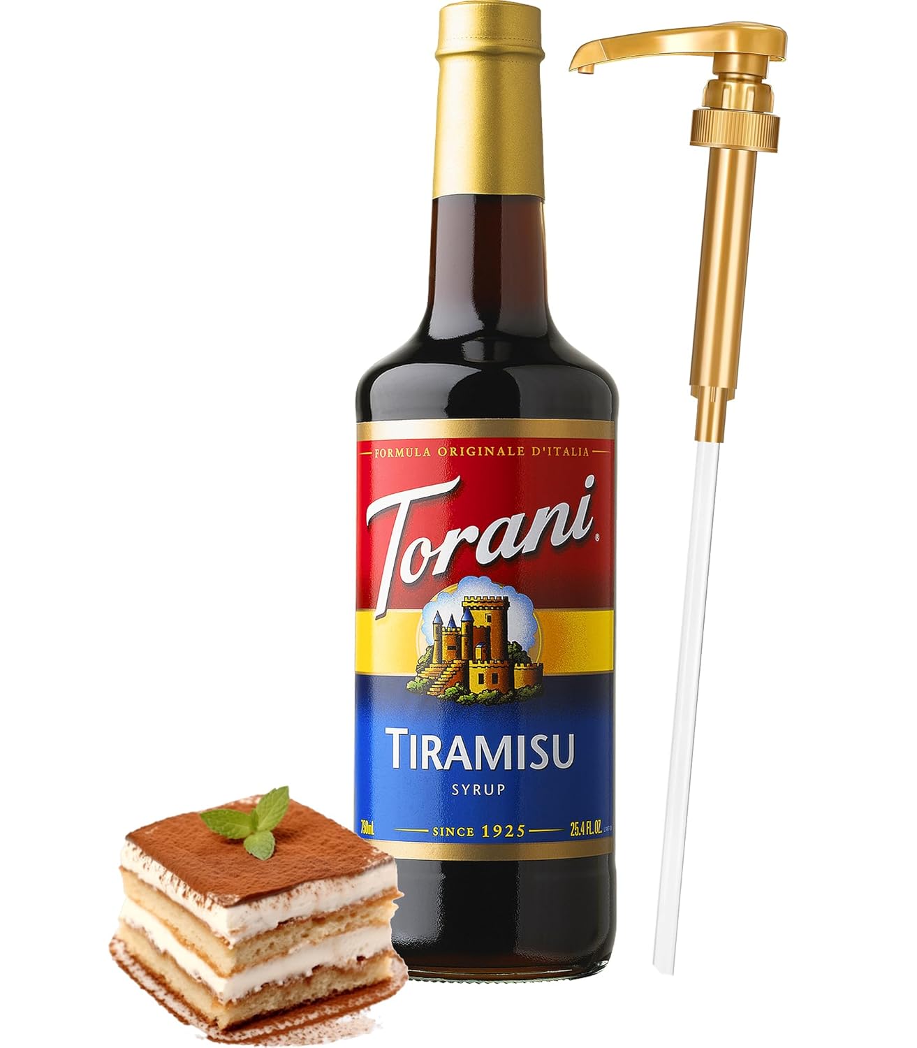 Tiramisu Syrup for Coffee 25.4 Ounces, Torani with Little Squirt Syrup Pump