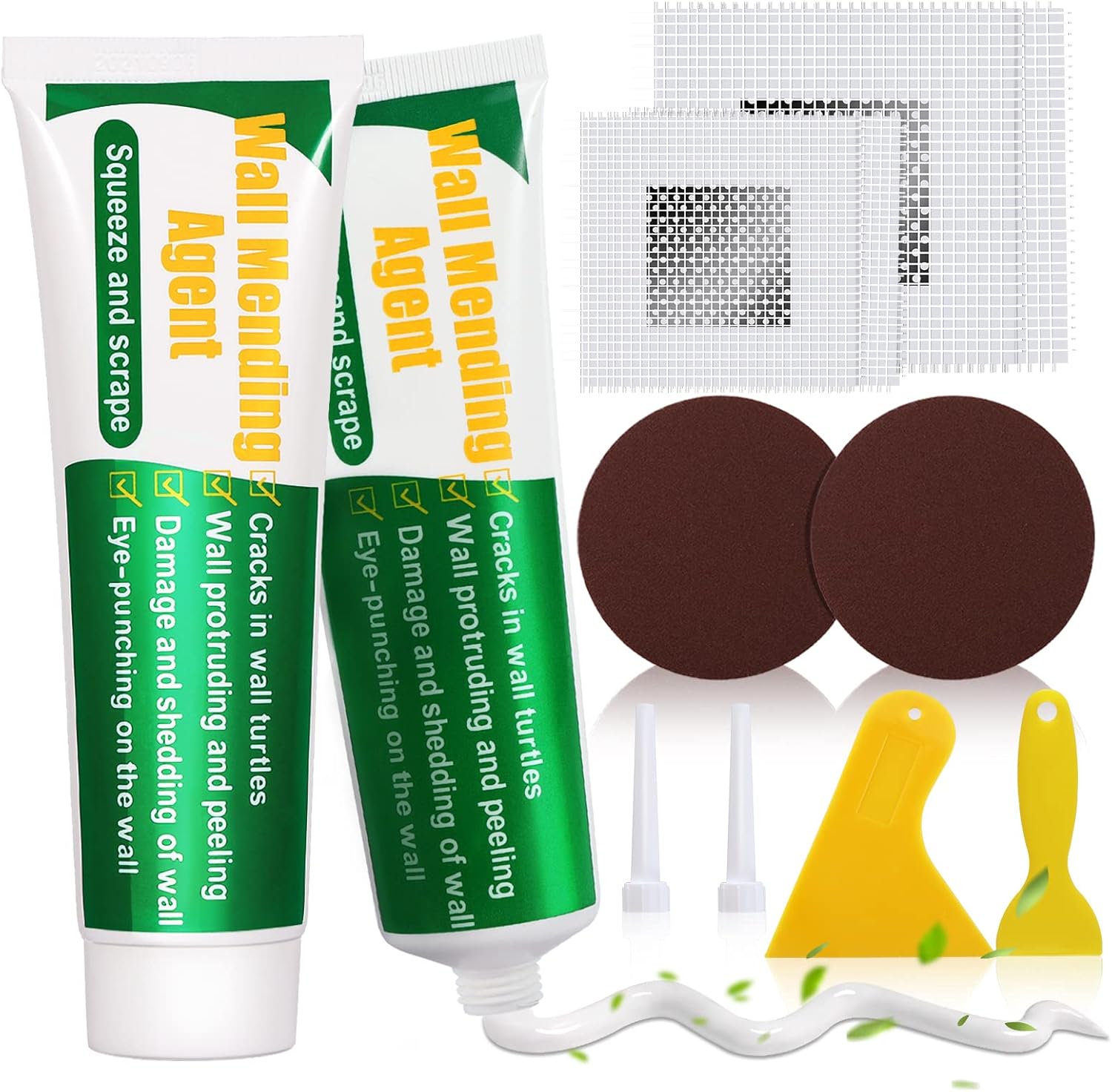 Drywall Repair Kit, 2 Pcs Spackle Wall Repair Patch Kit with Scraper, Wall Mending Agent Large Hole Drywall Patch, Easy to Fill Holes in Home Wall and Quick Repair Crack, Plaster Wall Repair
