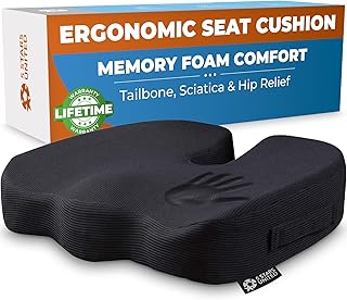 5 STARS UNITED Seat Cushion for Office Chairs - Fits 18"x14" Seats, Tailbone, Coccyx Pain Relief - Butt, Pressure & Sciatica Relief - Gaming, Wheelchair, Car & Desk Pillow, Black