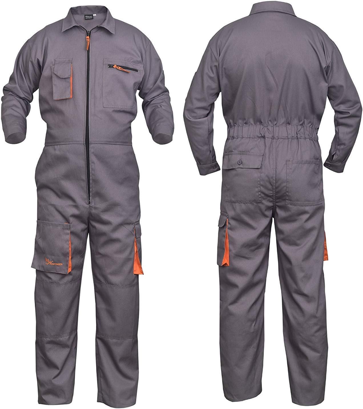 NORMAN Grey Work Wear Men's Overalls Boiler Suit Coveralls Garage Overalls Mechanics Boilersuit Protective