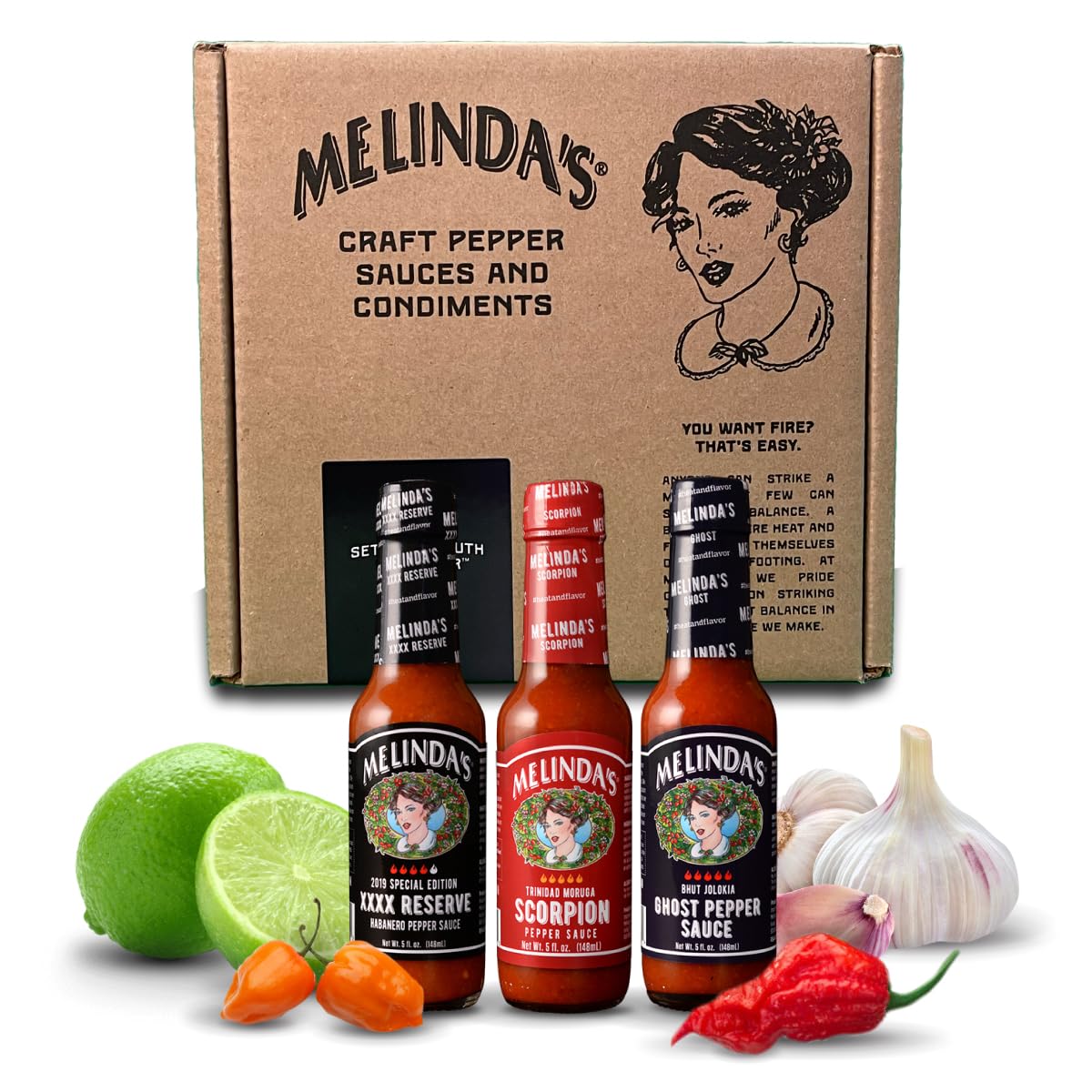 Melinda’s Extreme Fiery Variety Pack - Extra Spicy Craft Hot Sauce Gift Set - Includes Ghost Pepper, Scorpion Pepper, Habanero XXXXtra Reserve - Extreme Heat Hot Sauce Variety Set - 5oz, 3 Pack