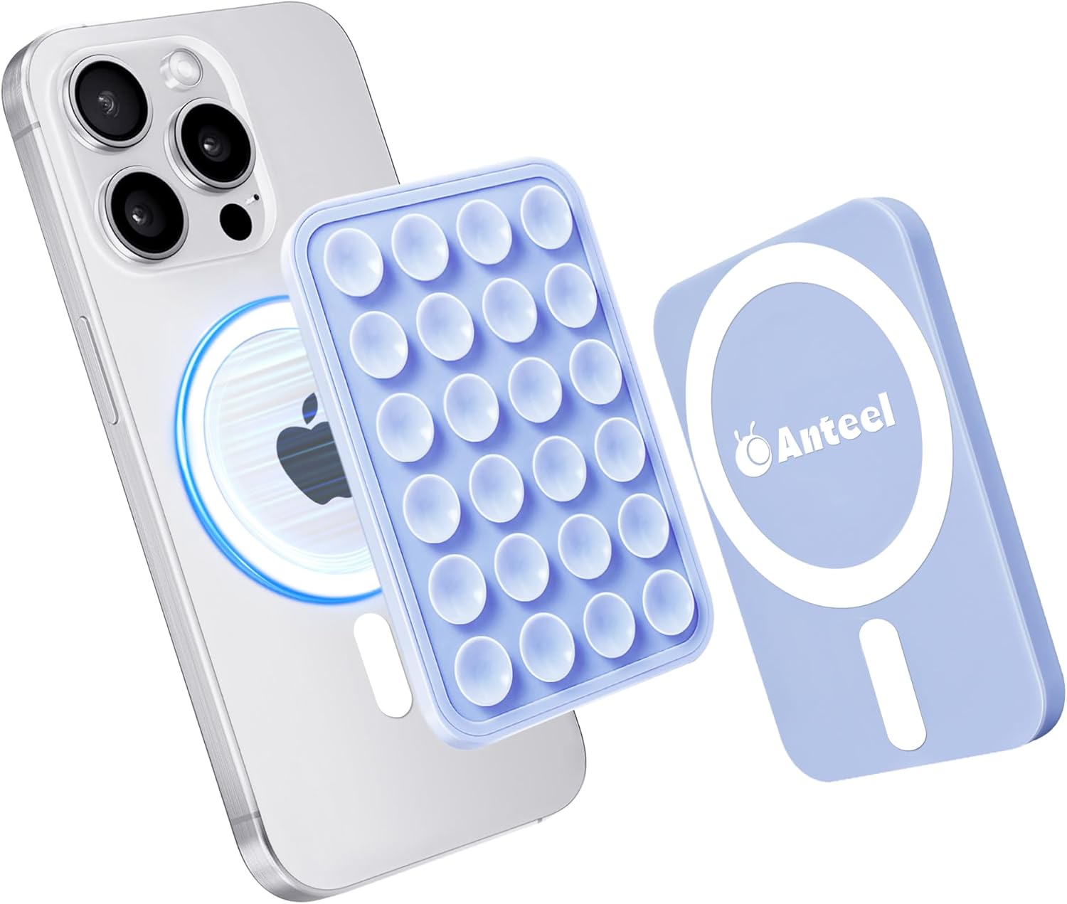 Anteel Silicone Grip Secure Mirror Shower Phone Holder for iPhone 16/15/14/13/12, Magnetic Suction Phone Mount for MagSafe Case, Hands-Free Selfie/Video for TikTok Creator/Influencer (Lavender)