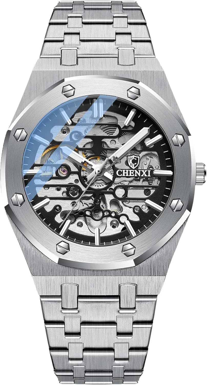 RORIOS Business Dress Men’s Watch Automatic Mechanical Watch Luminous Watch with Stainless Steel Strap Self-Winding Wrist Watch