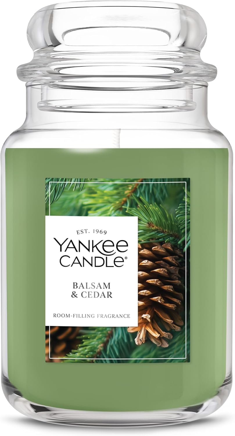Yankee Candle, Balsam & Cedar Fall Scented Candle, 22oz Large Jar with up to 150 Hour Burn Time