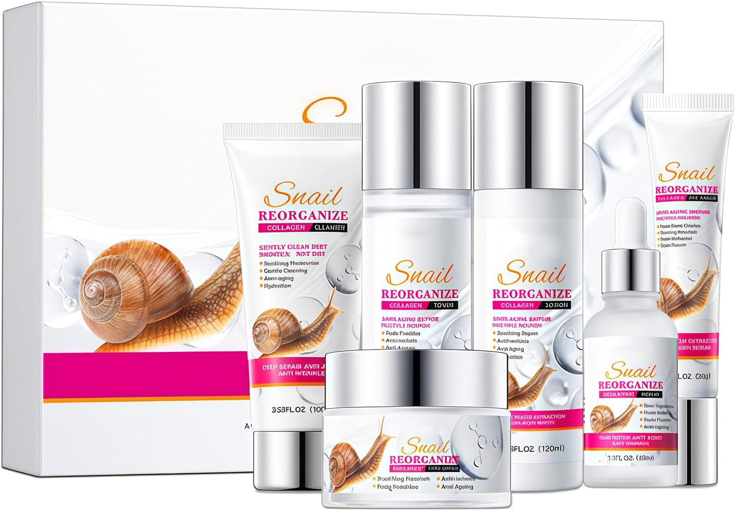 Snail Collagen Skincare Set with Hydrating & Soothing, Natural Extract Skin Care Set for Women, Valentine's Day Gift for Her, 6PC