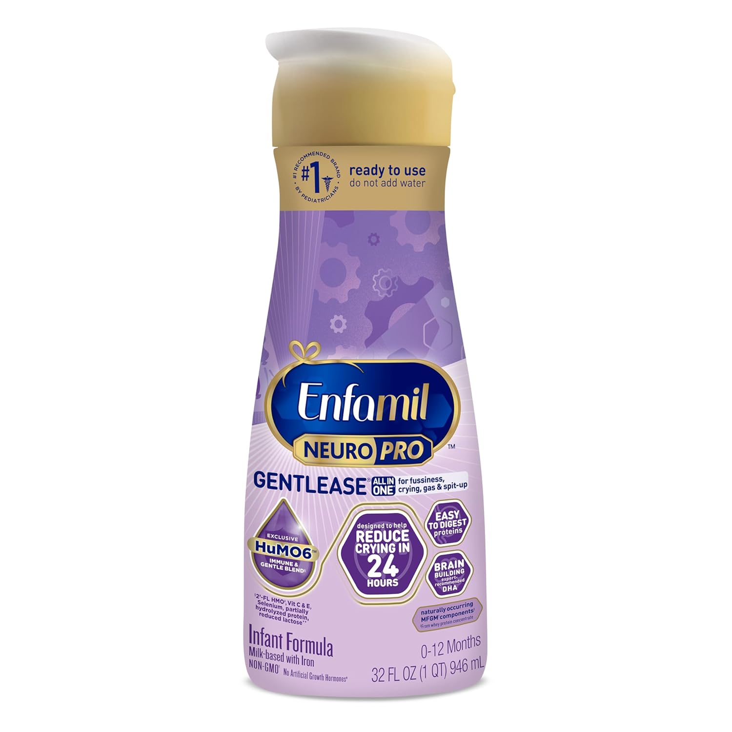 Enfamil NeuroPro Gentlease Baby Formula, Brain Support that has DHA, HuMO6 Immune Blend, Designed to Reduce Fussiness, Crying, Gas & Spit-up in 24 Hrs, 32 Fl Oz