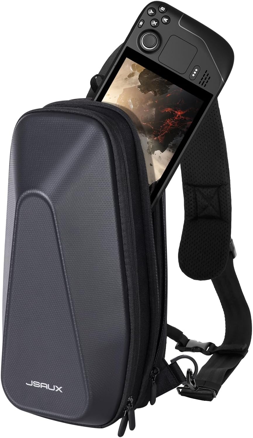 JSAUX Sling Bag for Steam Deck/ROG Ally/Steam Deck OLED, Carrying Case with EVA Hard Shell, Double-layer Bag For Switch,Steam Deck Docking Station&Accessories Cross Body Bag for Travel-BG0105A
