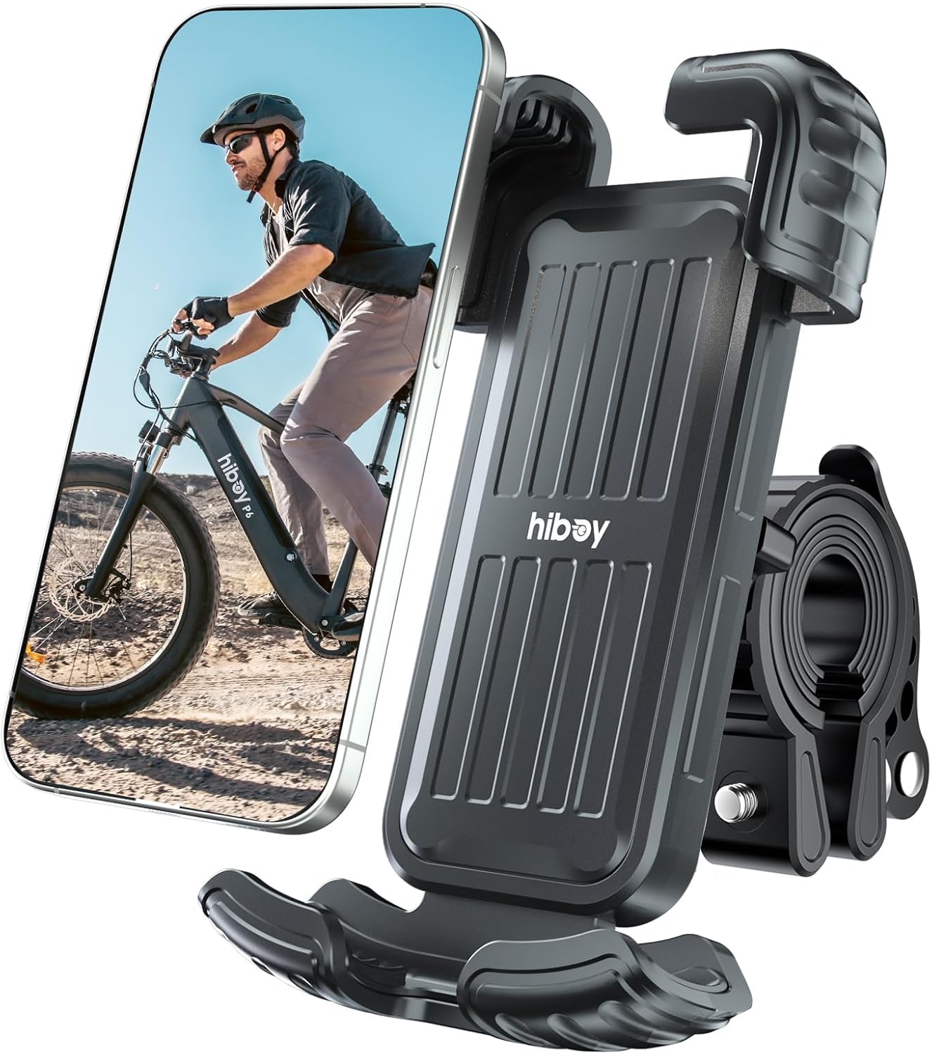 Hiboy Bike Phone Holder, 360° Rotatable Universal Motorcycle Phone Mount, Wrap Anti Shake Bicycle Scooter Handlebar Phone Clip for 5.1-6.8" Cellphone