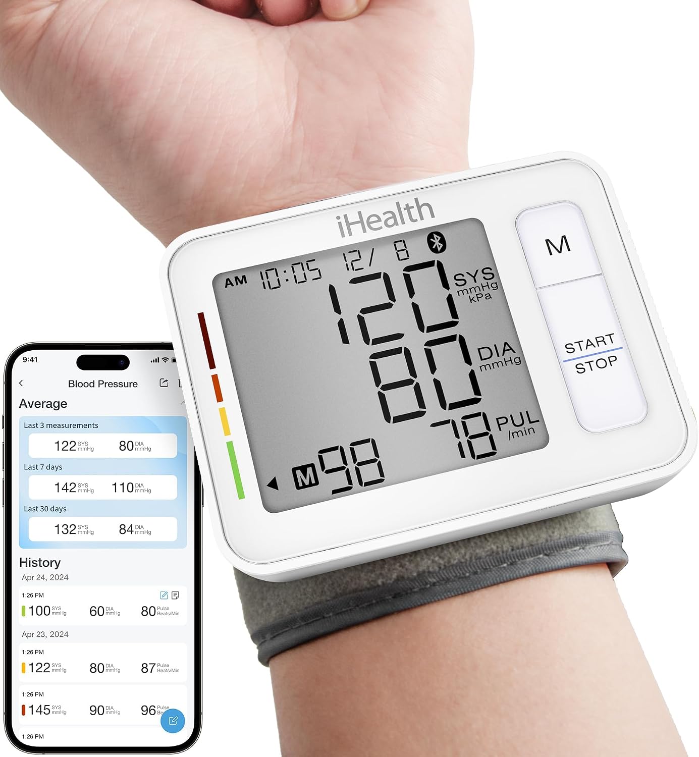 iHealth Push Wrist Blood Pressure Monitor, Portable BP Machine with App