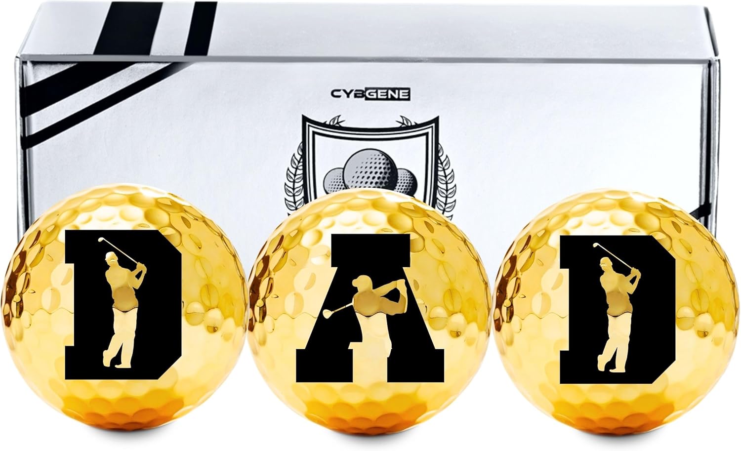 CybGene Dad Gifts Golf Balls Set of 3 for Golfer Dad, Husband, Golf Lovers from Daughter, Son, Wife, for Father's Day, Birthday, Retirement, Christmas - DAD Initial - Gold