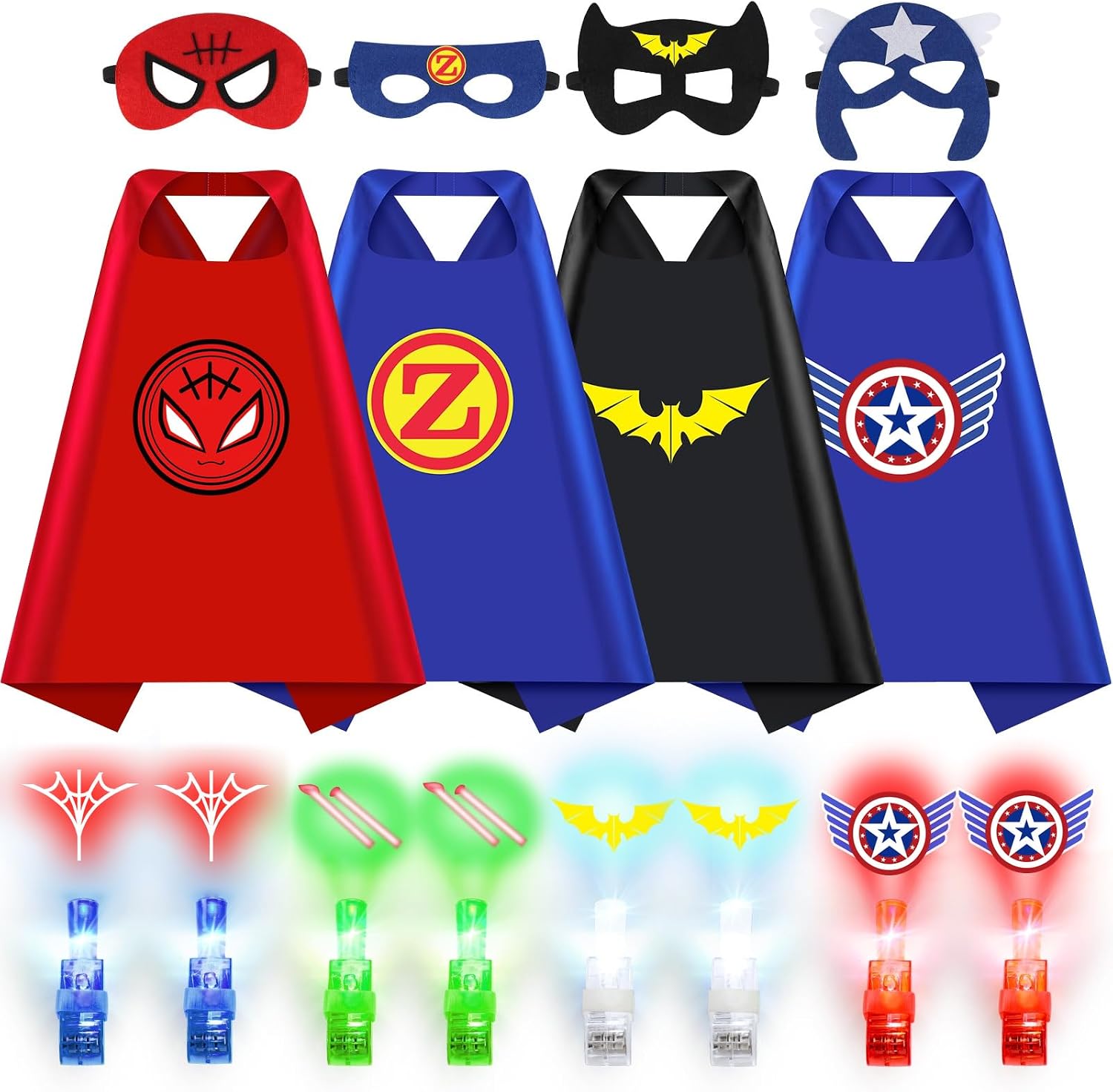 KUBUSFLY Superhero Capes with Finger Lights, Masks Dress Up for Kids 3-12