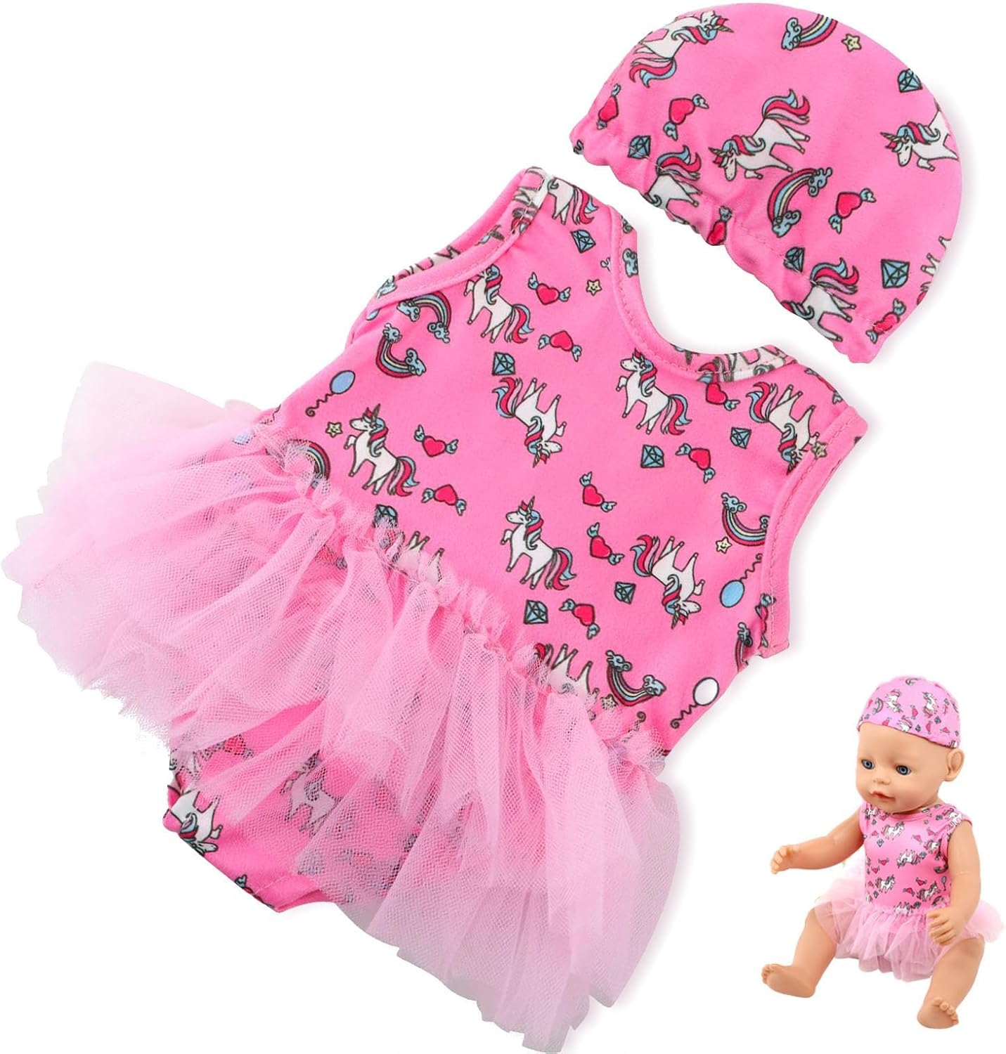 Baby Doll Clothes 14-16 Inch Swimming Baby Doll Outfit, 2 Piece Baby Swimming Set, Swimming Set for Dolls, BABY born Swimsuits, Sweet / Easy Dress-Up, for 43 cm Dolls / Little Girls