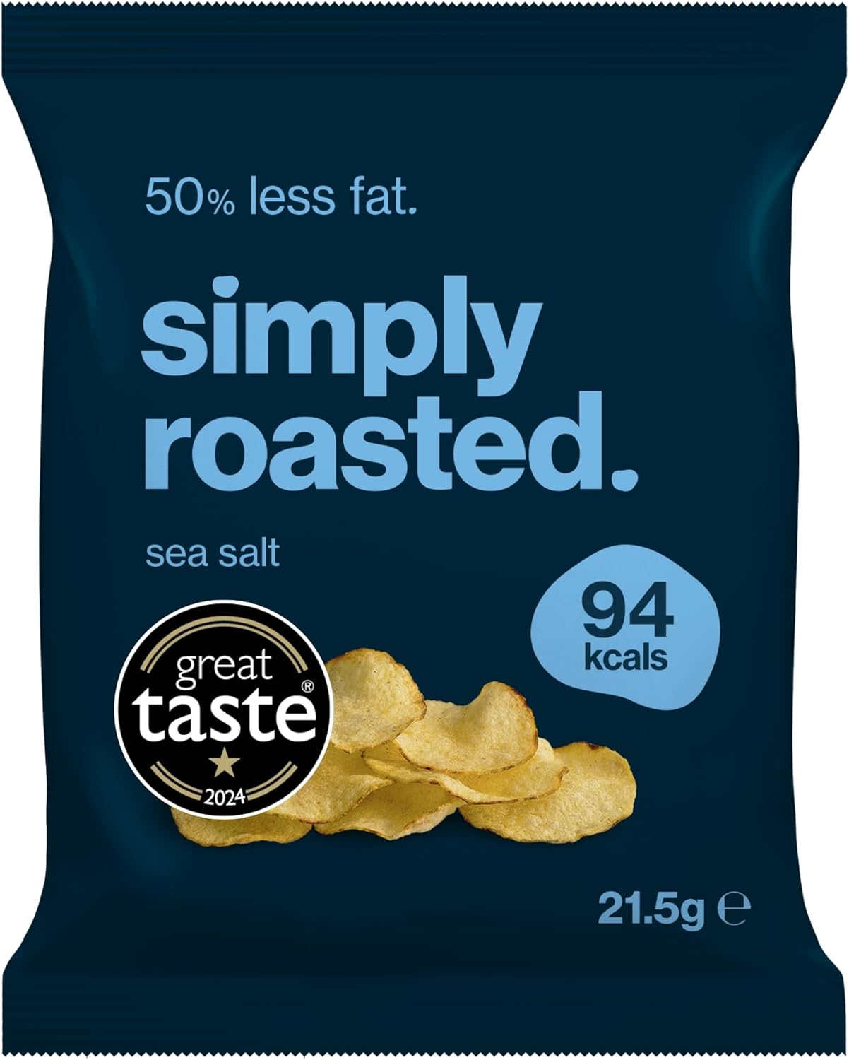 Simply Roasted - Sea Salt Crisps | 24 x 21.5g Impulse Bags | Just 3 Ingredients | Vegan | 50% Less Fat | Under 99 Calories Per Serve | Triple Cooked for the Ultimate Crunch | Gluten & Allergen-Free
