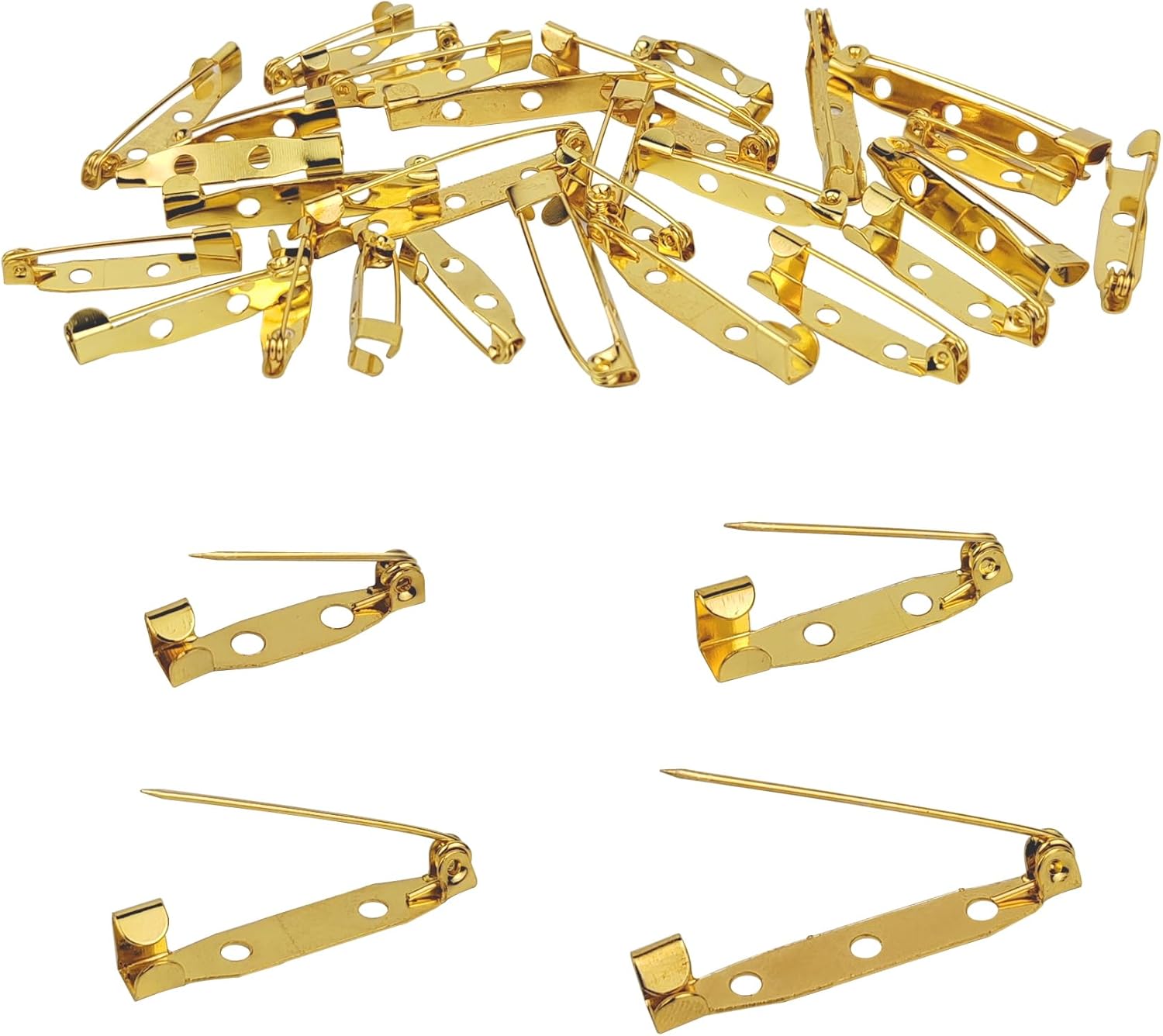 30 Pcs Brooch Pins, 4 Sizes Pack, Gold Boutonniere Pins Badge Pin Safety Pin for DIY Craft Badge Name Tag (Gold)