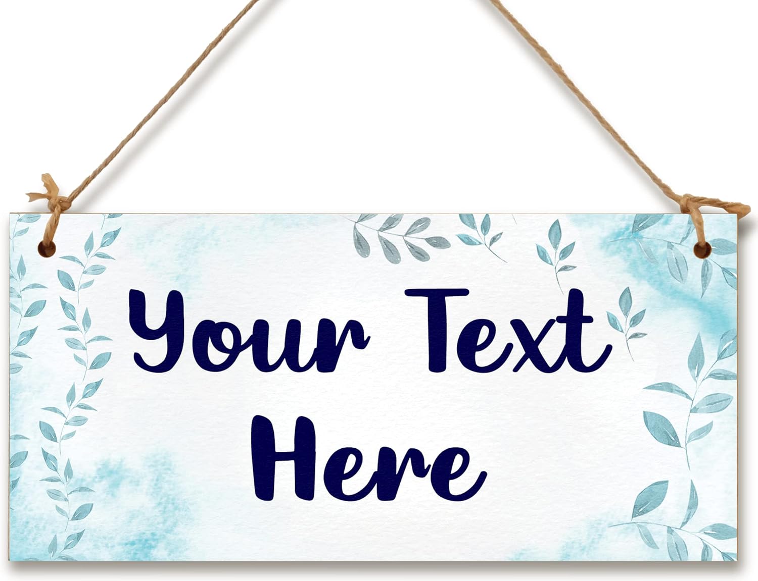 Personalised Hanging Plaque Your Custom Text Blue Watercolour Floral Decorative Wooden Door Wall Sign Home Decor Add Any Message