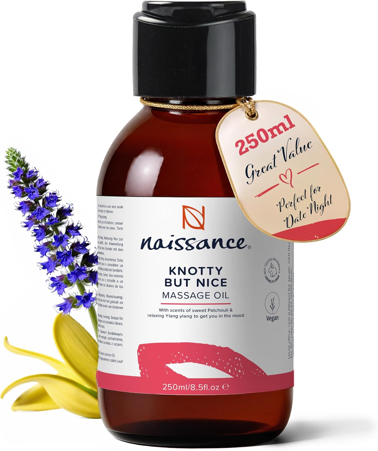 Naissance Knotty But Nice Sensual Massage Oil for Date Night Arousal, Aphrodisiac Lubricant Sex Body Oil 250ml