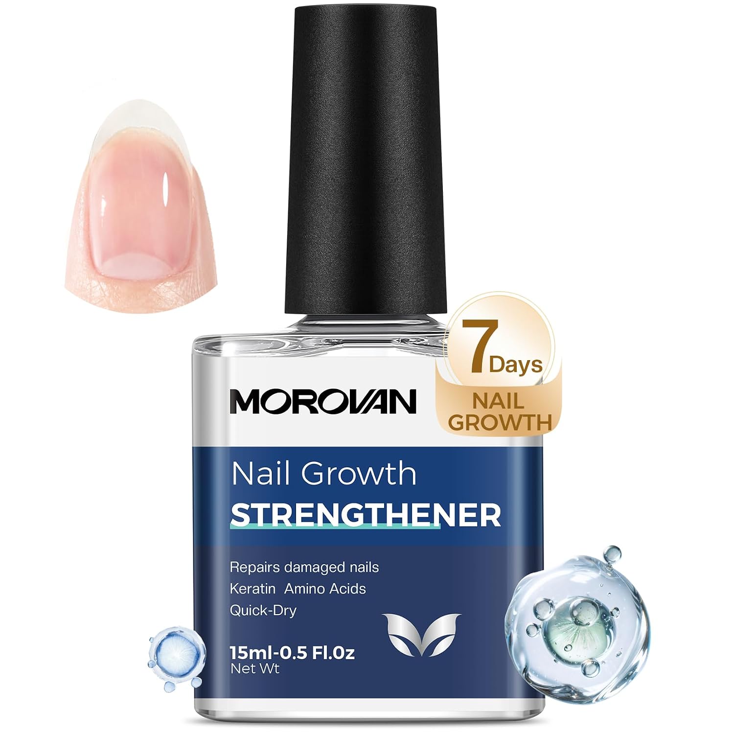 Morovan Nail Growth and Strengthener: Clear Nail Polish for Nails Hardener Extra Strong Growth, Quick Dry Nail Repair, Natural Keratin Ridge filler for Crack Thin brittle nails