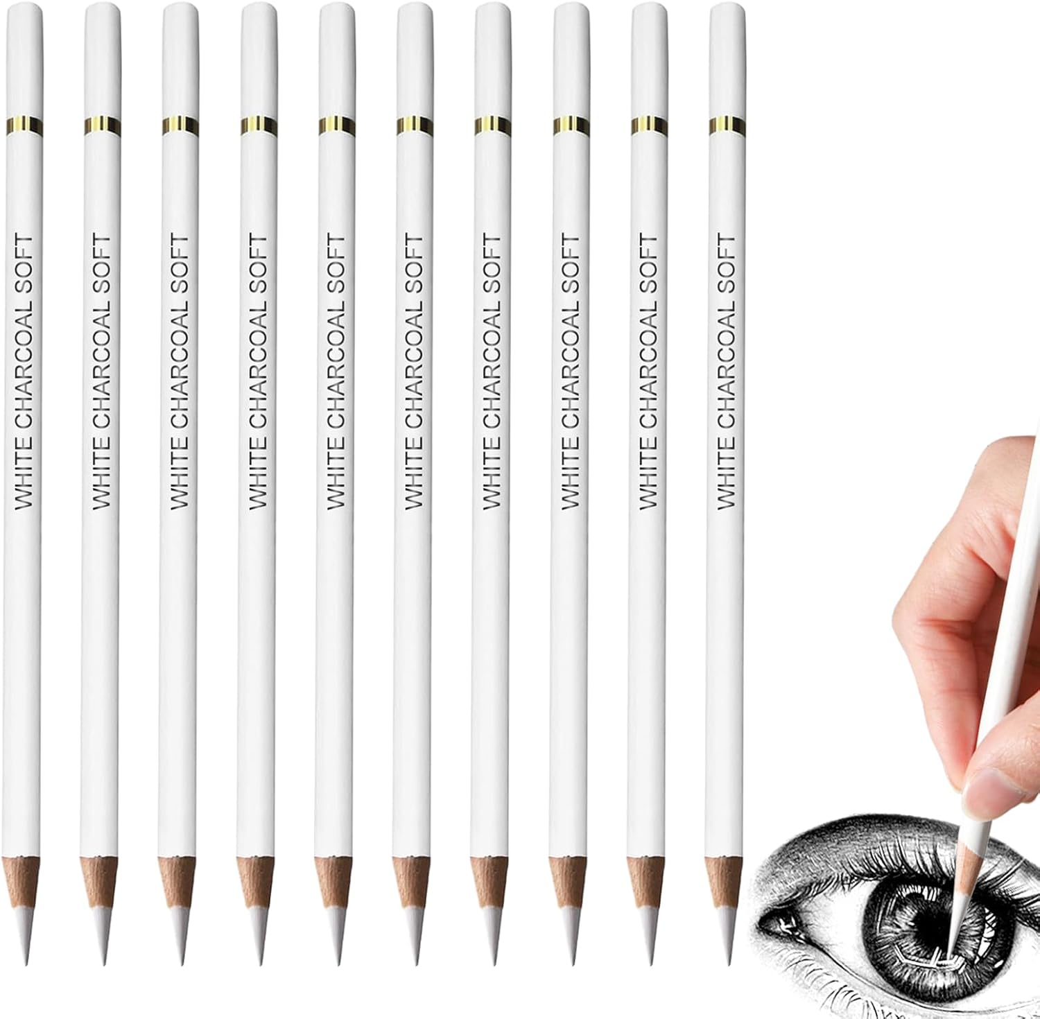 10PCS White Pencils for Sketching – Premium Charcoal Drawing Pencils for Artists, Beginners, Students – Ideal for Highlights and Charcoal Artwork