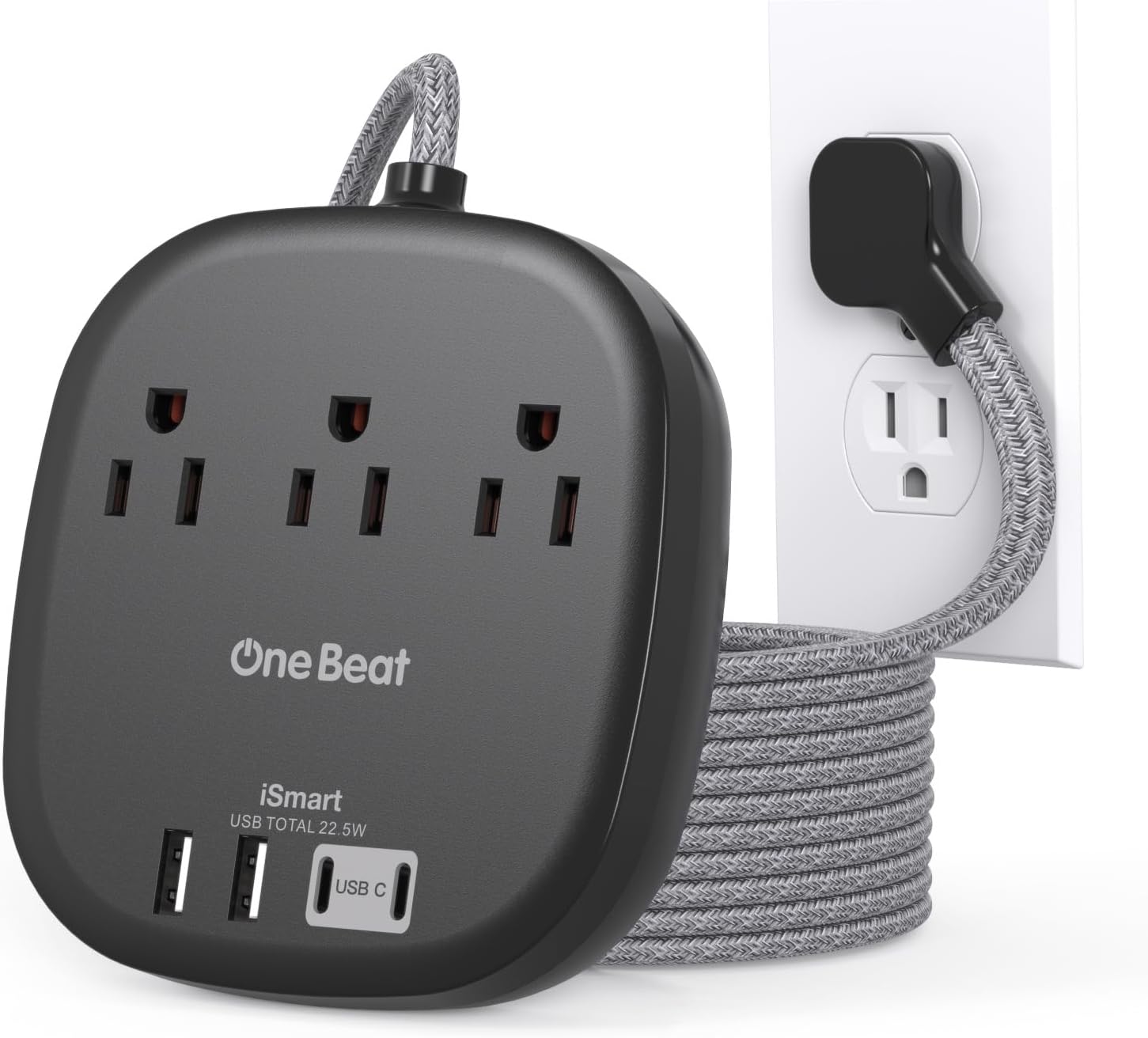 Cruise Ship Travel Essentials, 22.5W/4.5A Flat Plug Power Strip, Black