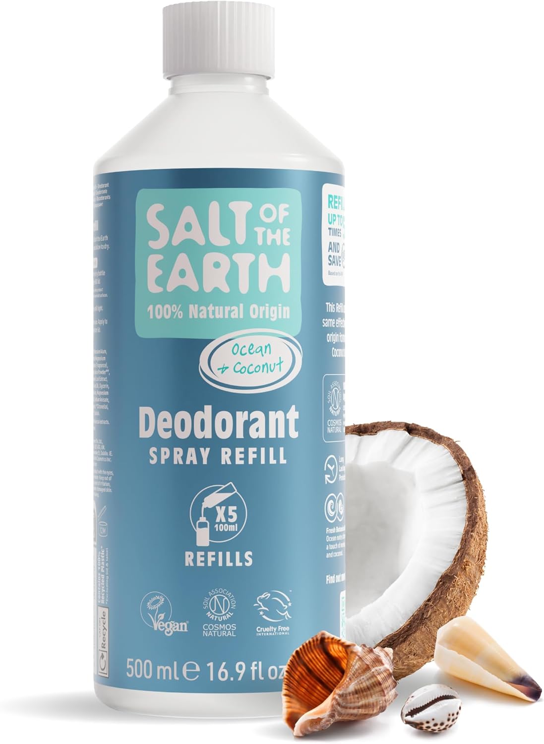Salt of the Earth - Natural Deodorant Spray Refill - Ocean & Coconut - 100% Natural Origin Ingredients - Vegan - Suitable for Men, Women & Children - 500ml