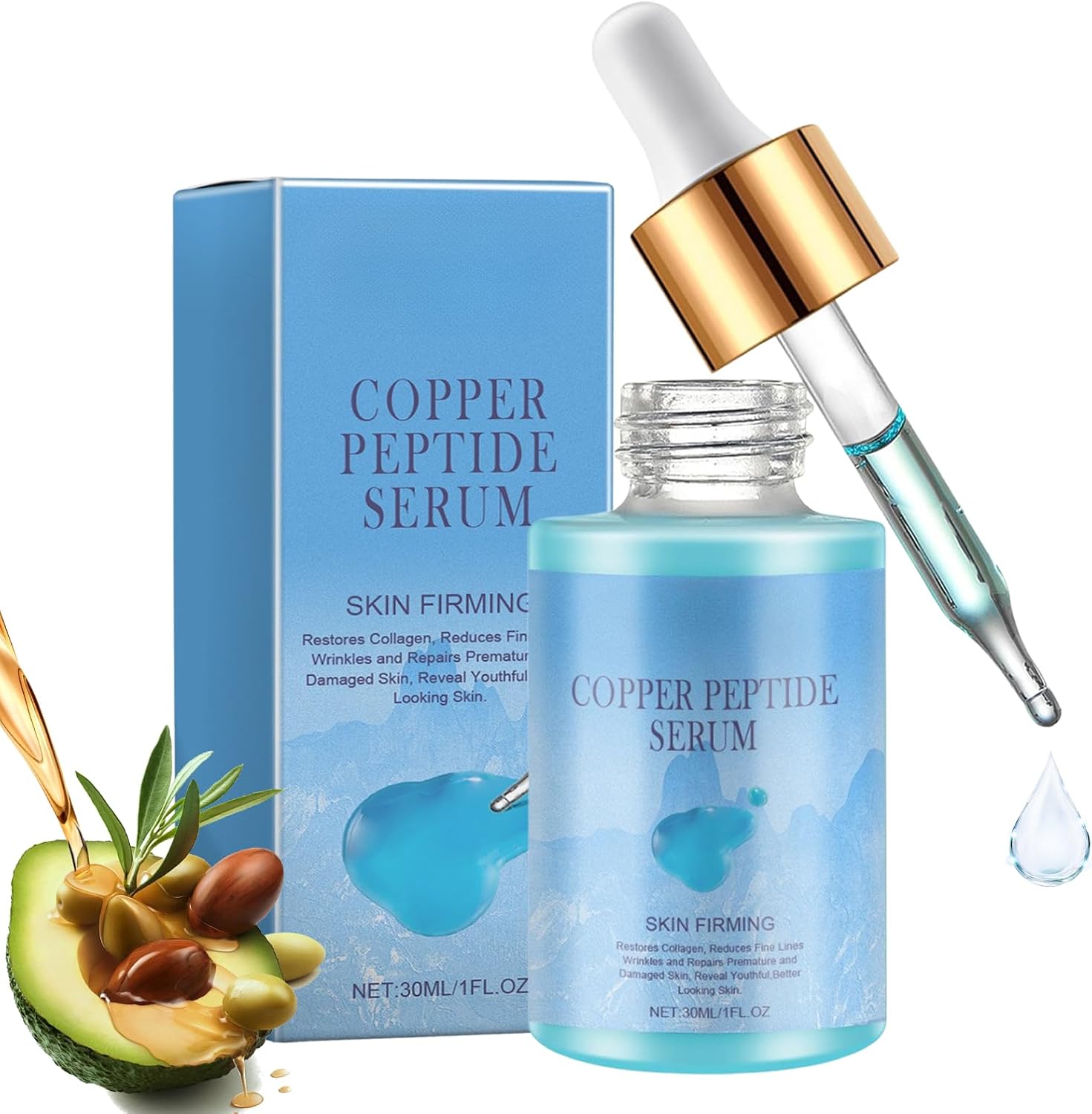 Copper Peptide Serum for Face, Anti Aging Face Serum with Copper Peptides & Shea Butter, Reduces Wrinkles & Fine Lines, Promotes Radiant Skin, Hydrating & Repairing Formula for All Skin Types, 30ml