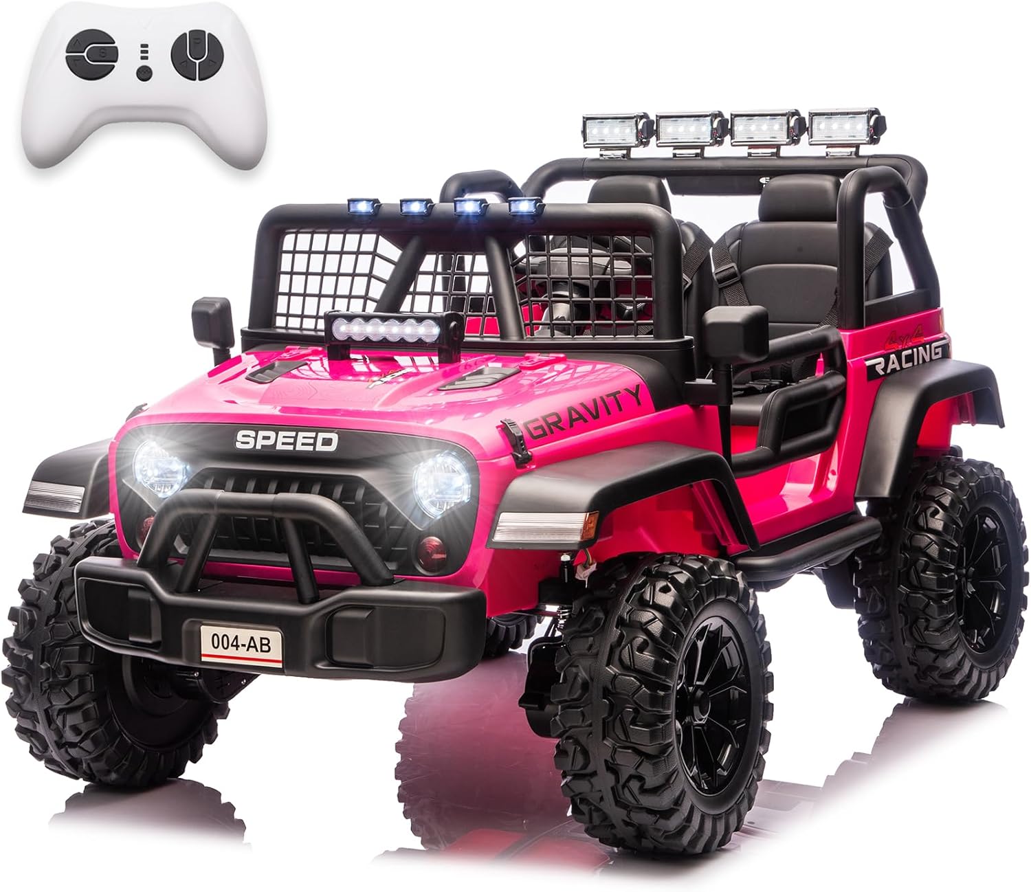 NEWQIDA 24V Ride on Toys for Big Kids, 4WD Kids Battery Powered Electric Vehicles 2 Seater Ride-on Truck Car W/Remote Control, Wheeler Suspension, EVA Tires, 3 Speeds, LED Lights, Music, Pink