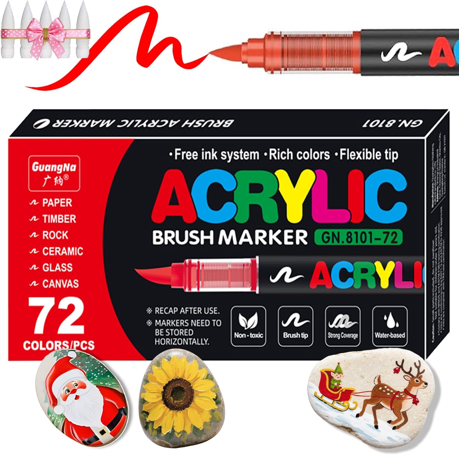 72 Color Paint Pens, Soft Brush Tip Acrylic Markers, Quick-Drying Waterproof for Canvas, Rock, Wood, Stone, Glass, Ceramic, Fabric Painting, DIY Crafts