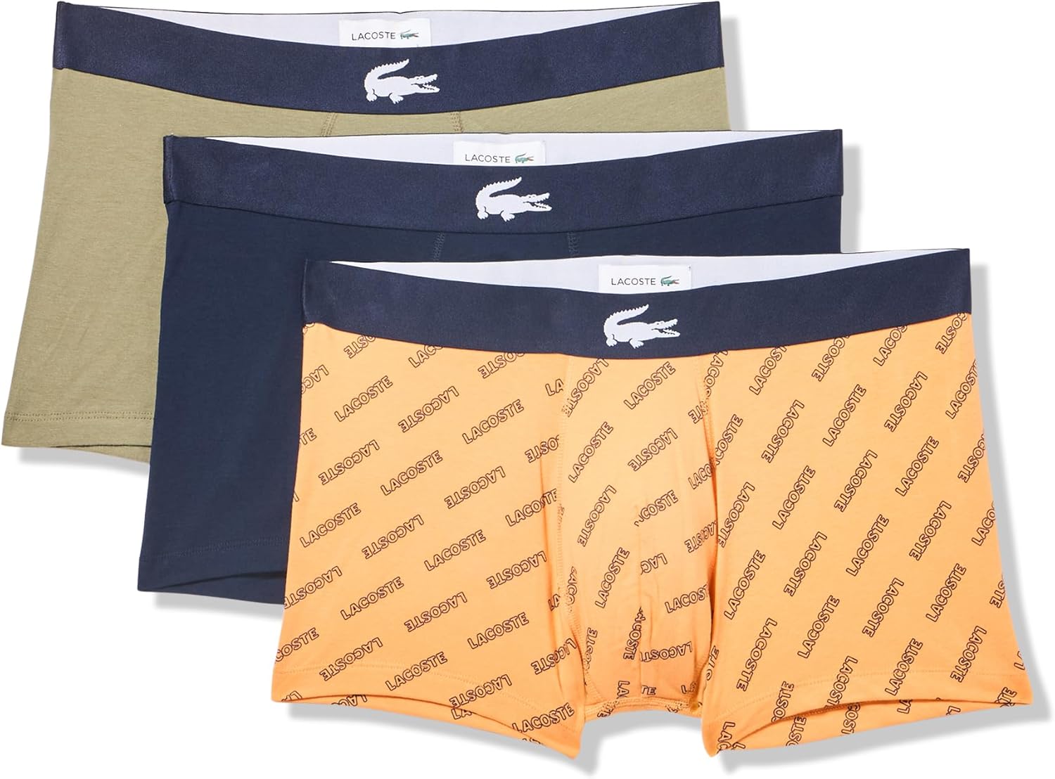 Lacoste Men's Cotton Stretch Diagonal Print Trunks, 3-Pack