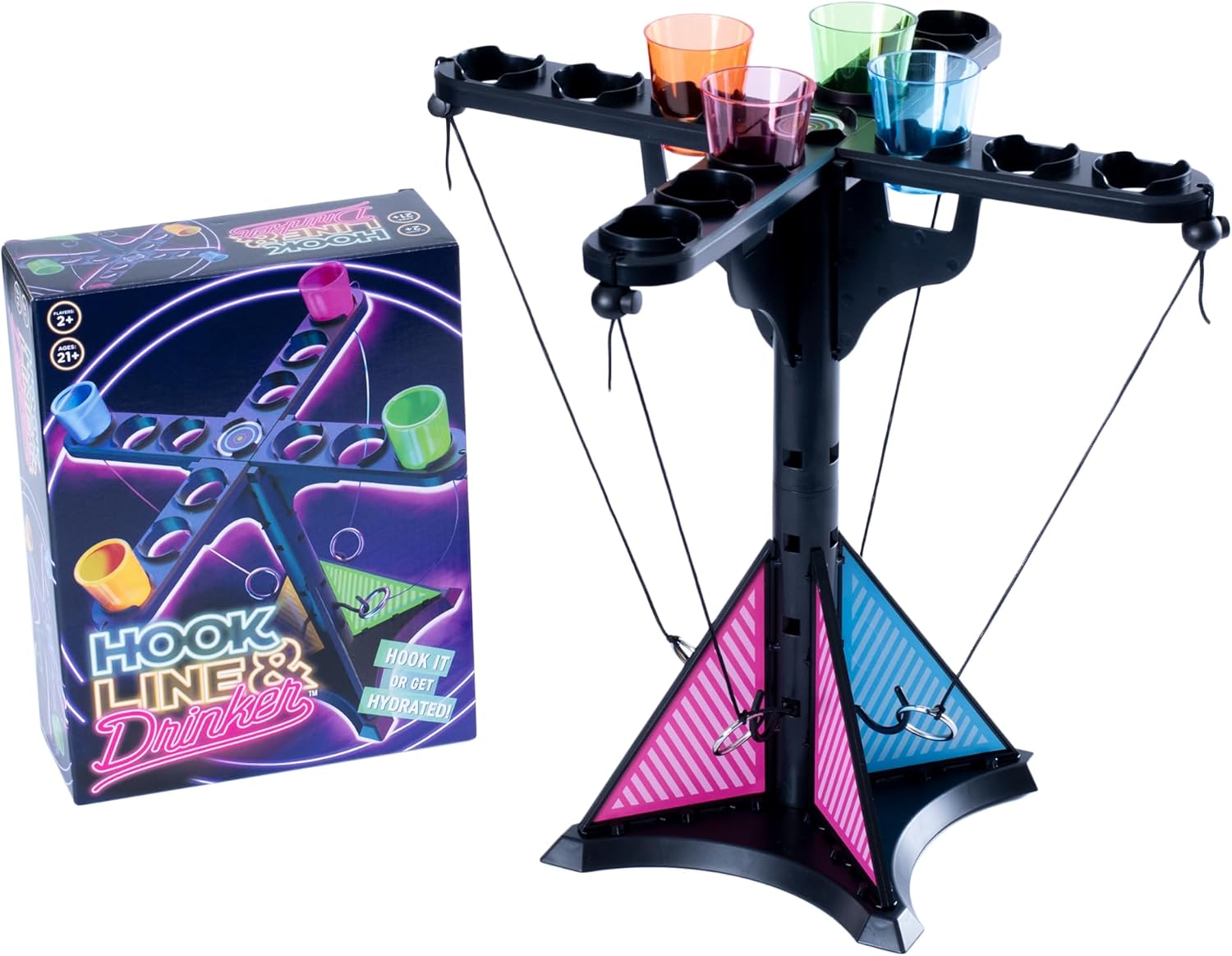 Endless Games Hook Line & Hydration Party Game – Fun Ring Toss Game for Adults | 13" Tower with Shot Glasses | Perfect for Parties, 2+ Players, Ages 21+